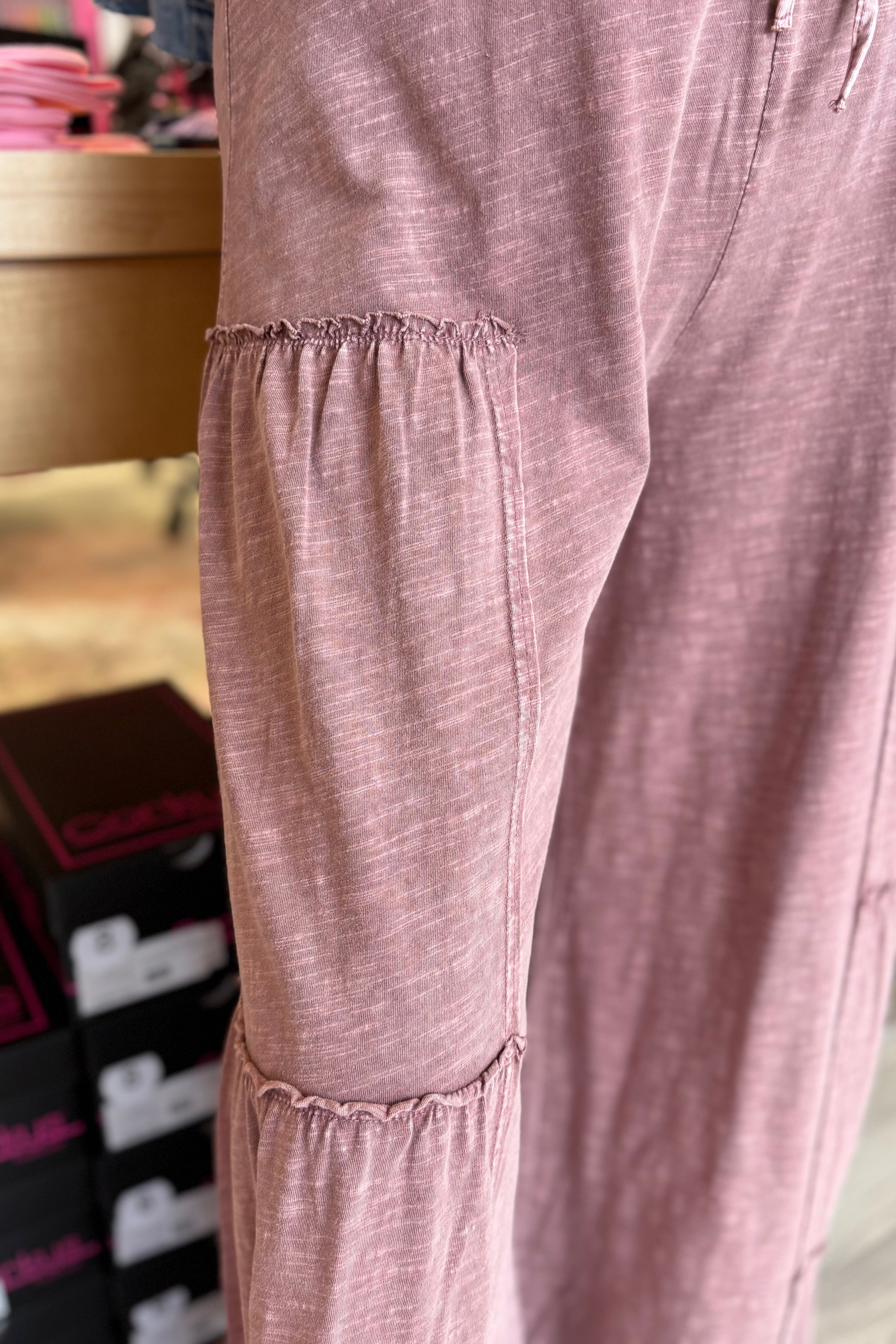 Mineral Washed Tiered Flowy Pants BOTTOMS EASEL