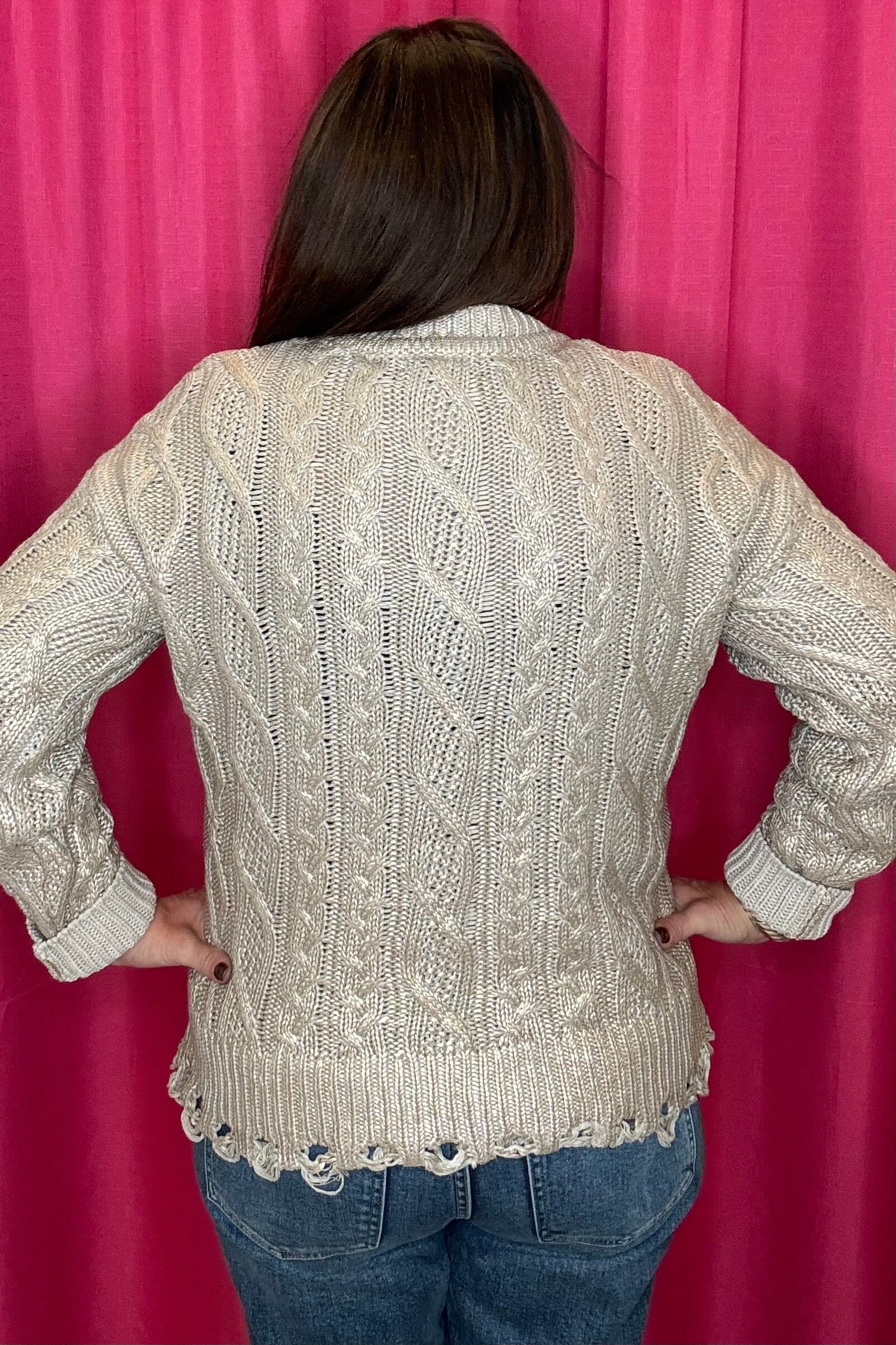 Metallic Cable Knit Sweater SWEATER Charlie B