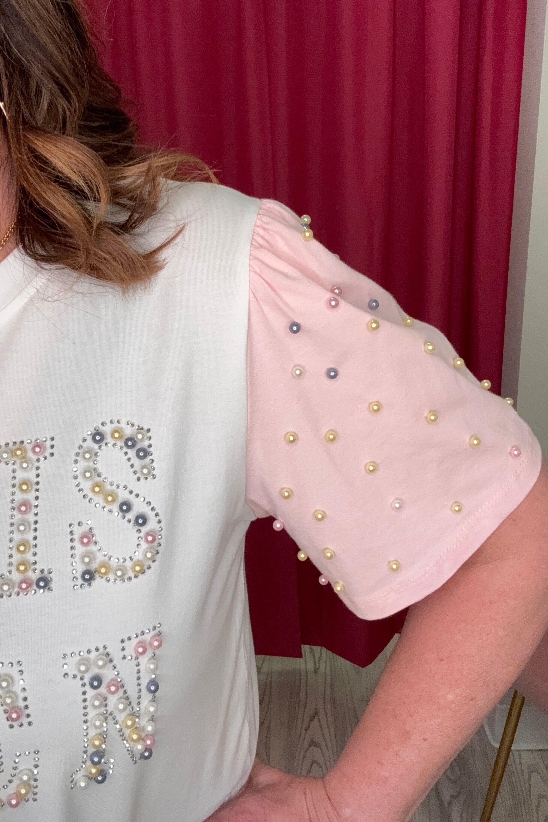 He Is Risen Pearl Studs Princess T-Shirt JRTOP CASUAL TOP SOUTHERN GRACE