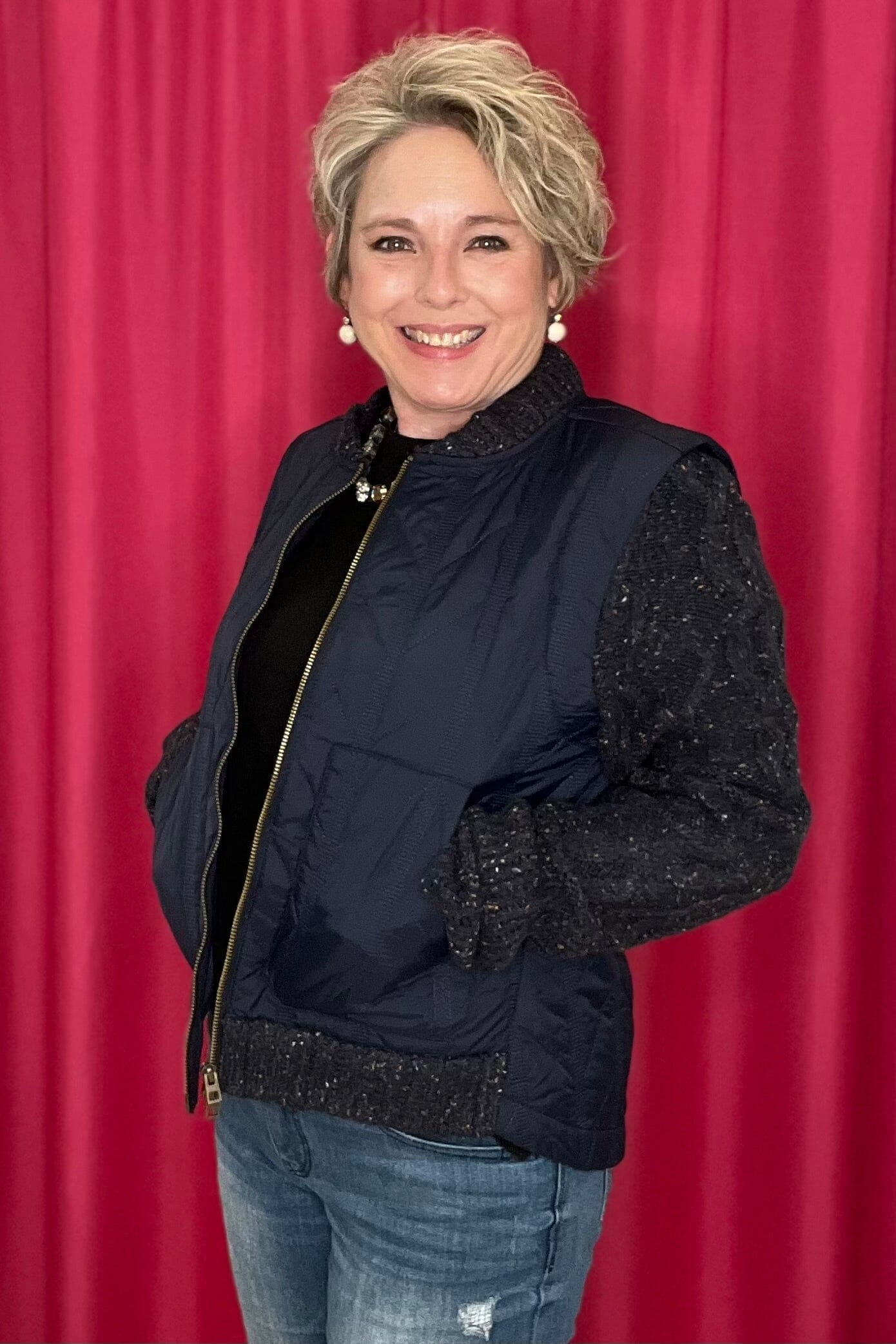 Long Sleeve Stand Collar 2fer Quilted Vest Jacket JACKET DEMOCRACY