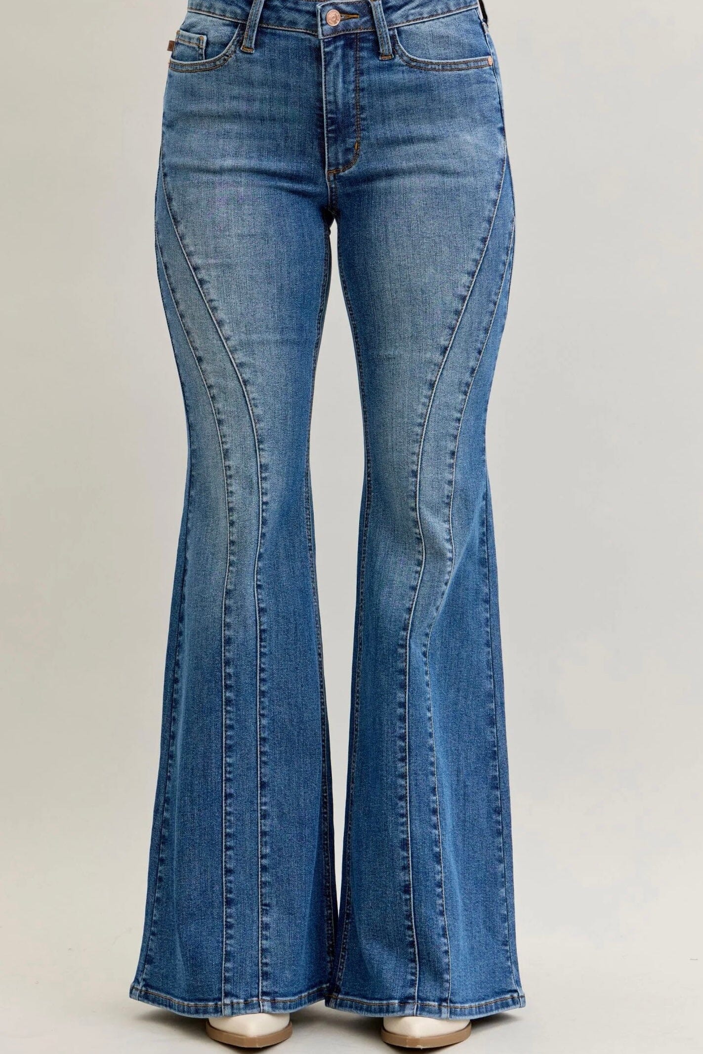 Mid-Rise New Flare Double Angular Seam JEANS JUDY BLUE