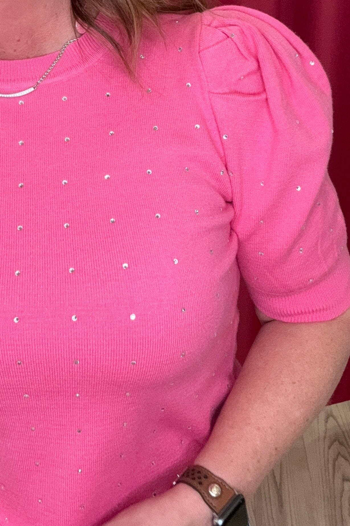 Short Puff Sleeve w/Stud Detail JRTOP CASUAL TOP WHOLESALE FASHION TRENDS