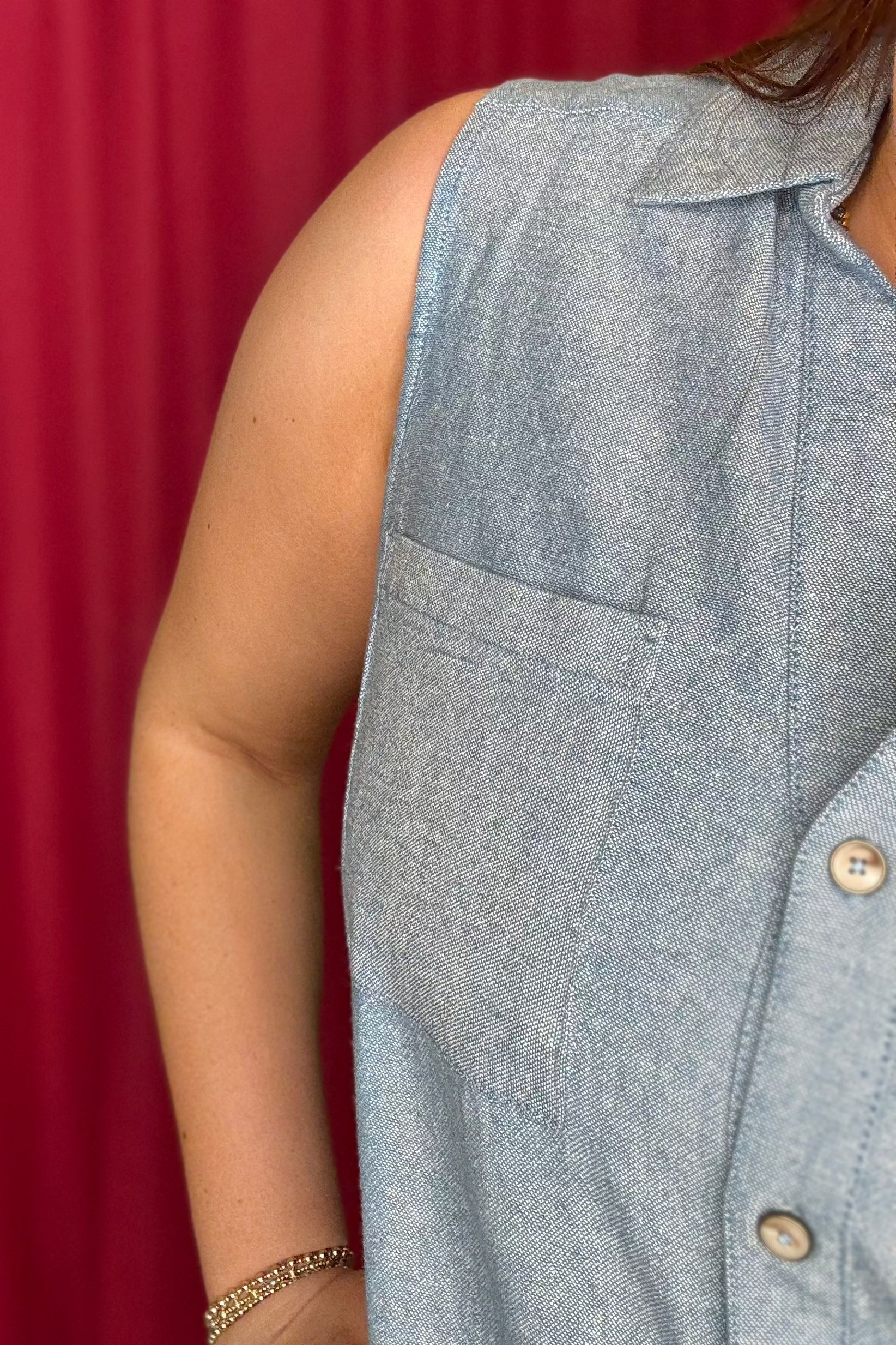 High Low Seam Button Down Sleeveless Tank with Collar MISSY TOP SPECIAL ZAC & RACHEL