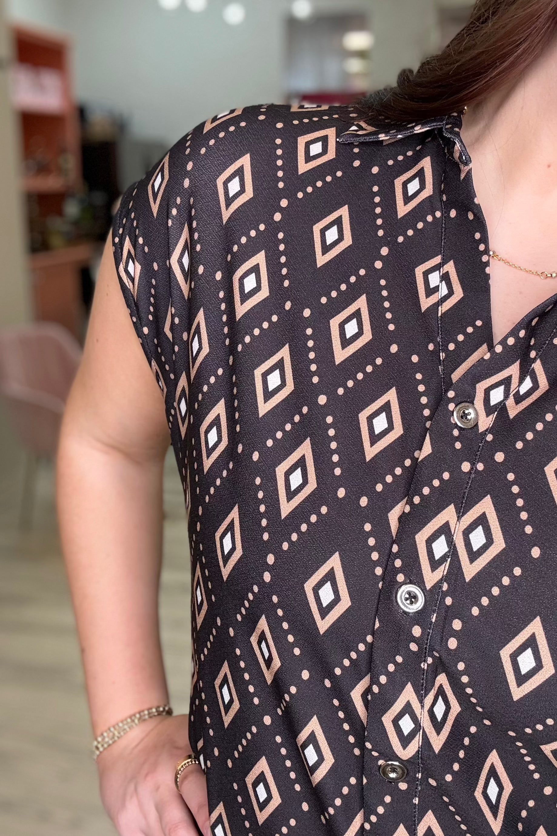 Short Sleeve Printed Button Down Top MISSY TOP SPECIAL KEREN HART