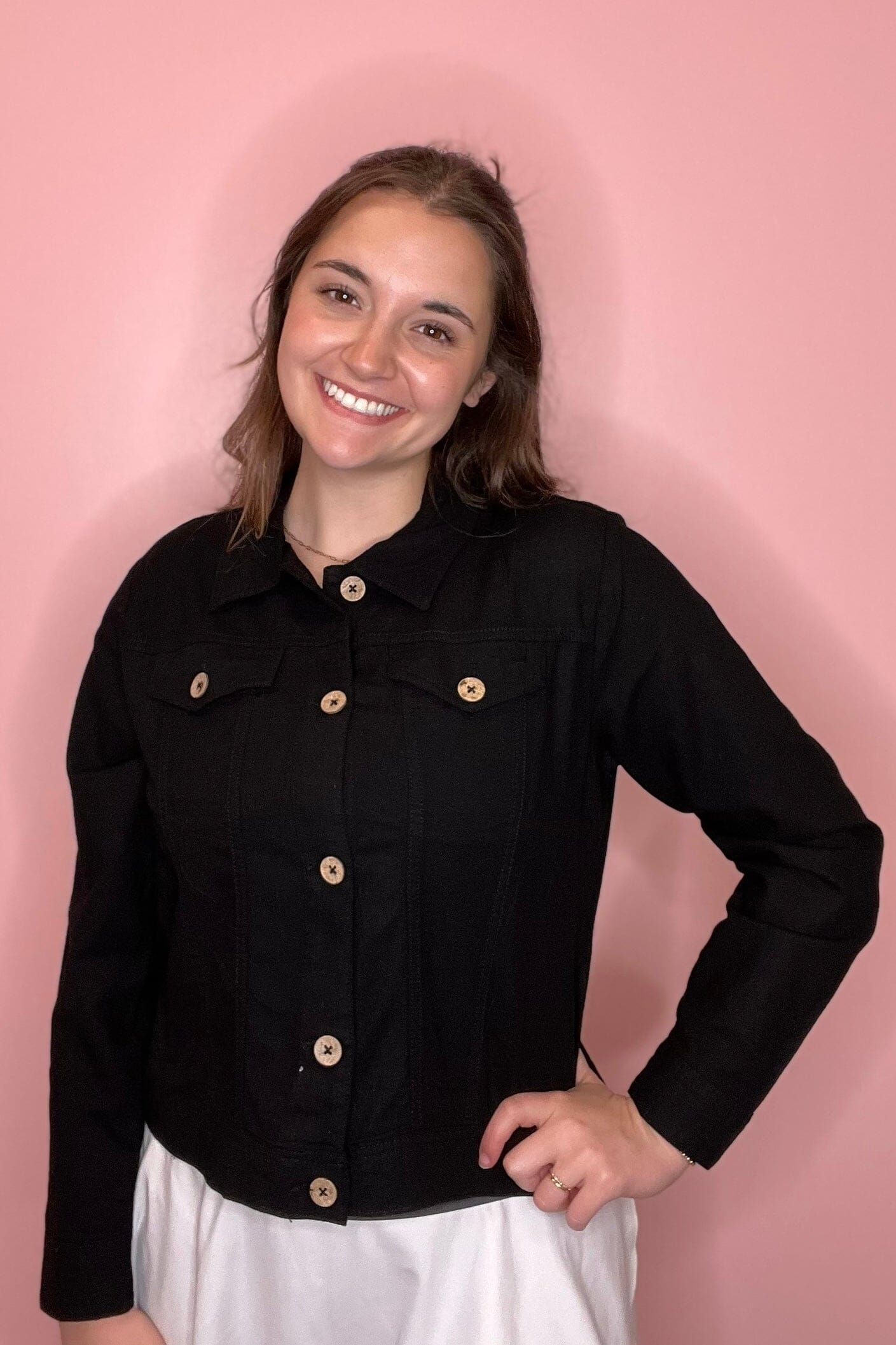 Long Sleeve Linen Jacket with Wood Buttons OUTFIT COMPLETER KEREN HART