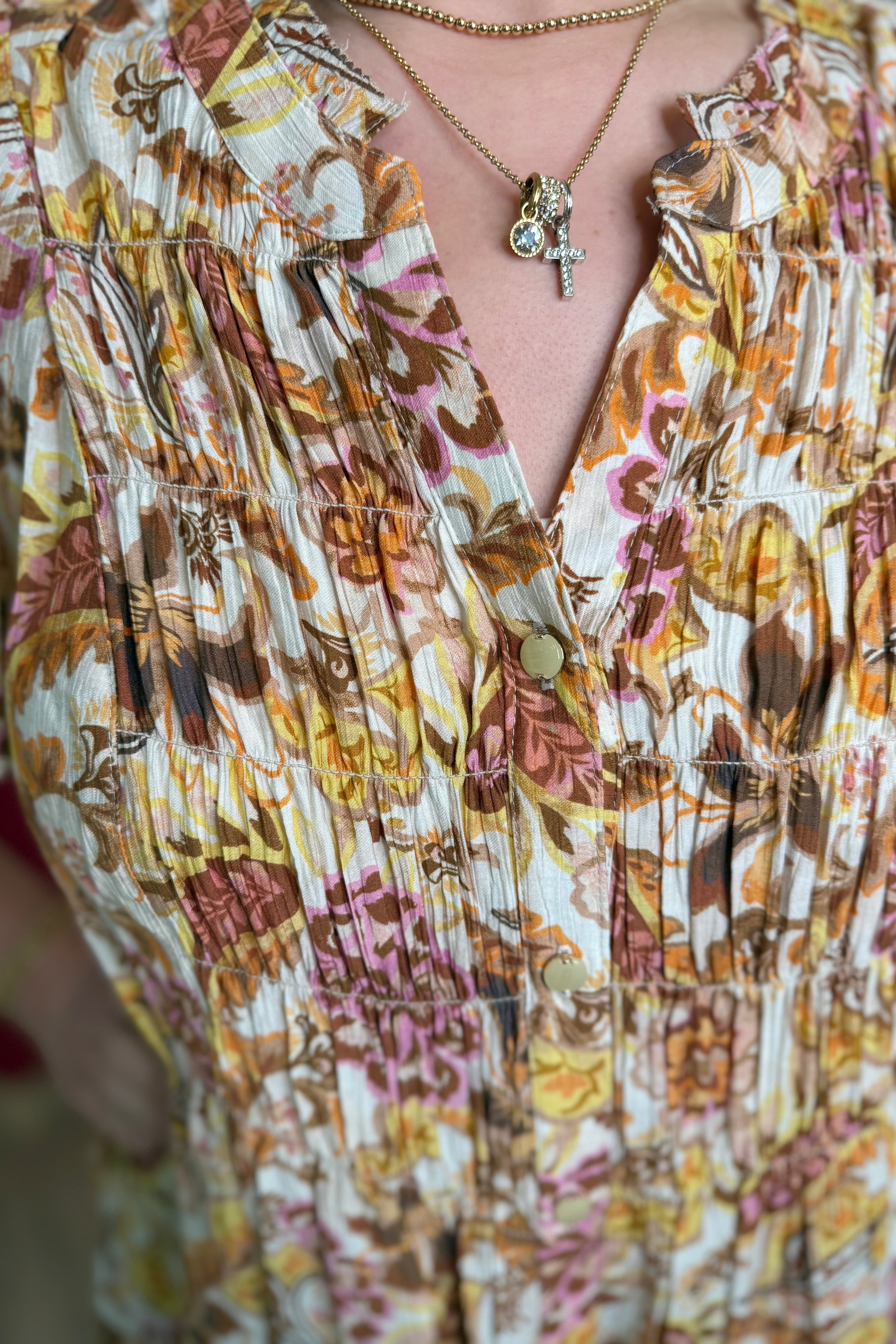 Short Sleeve Stand Collar Button Down Placket Printed Top MISSY TOP SPECIAL DEMOCRACY