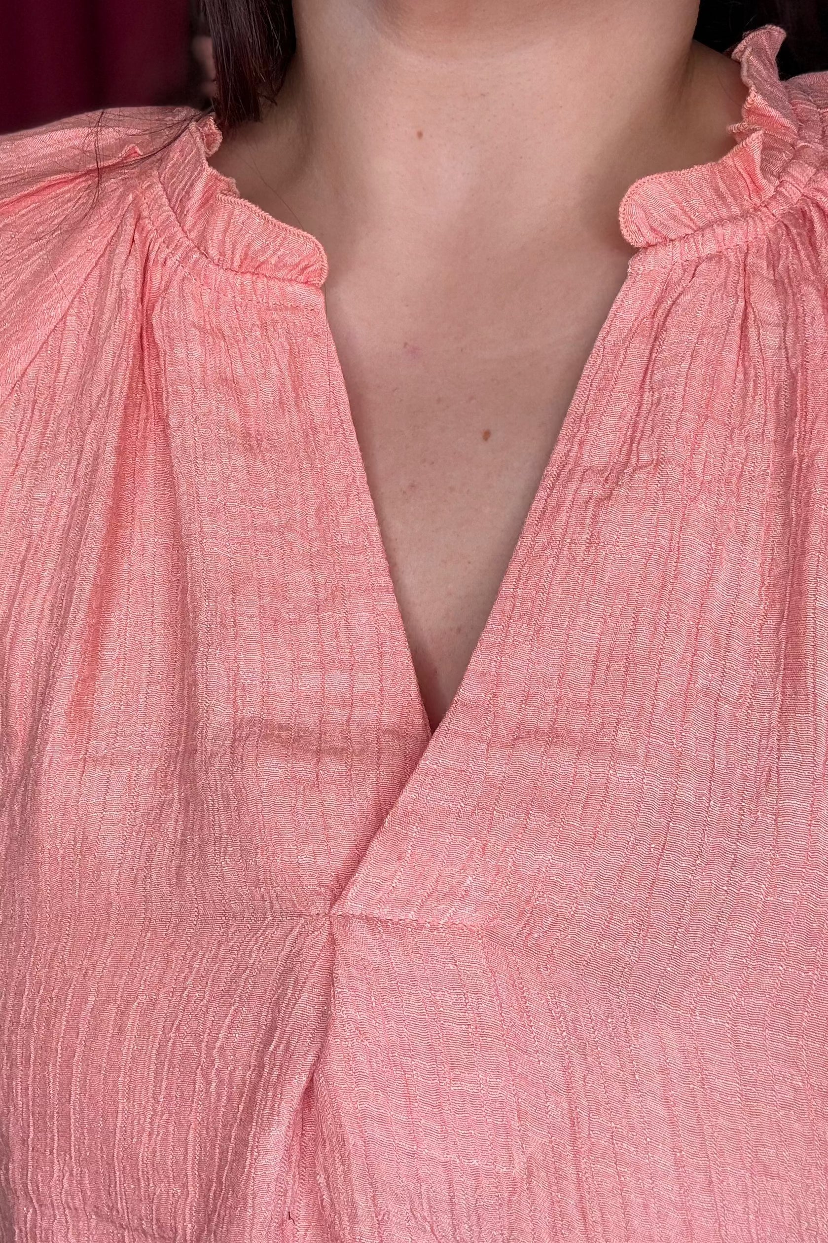 Puff Sleeve V-Neck Ruffle Top JR TOP DRESSY BLUPEPPER