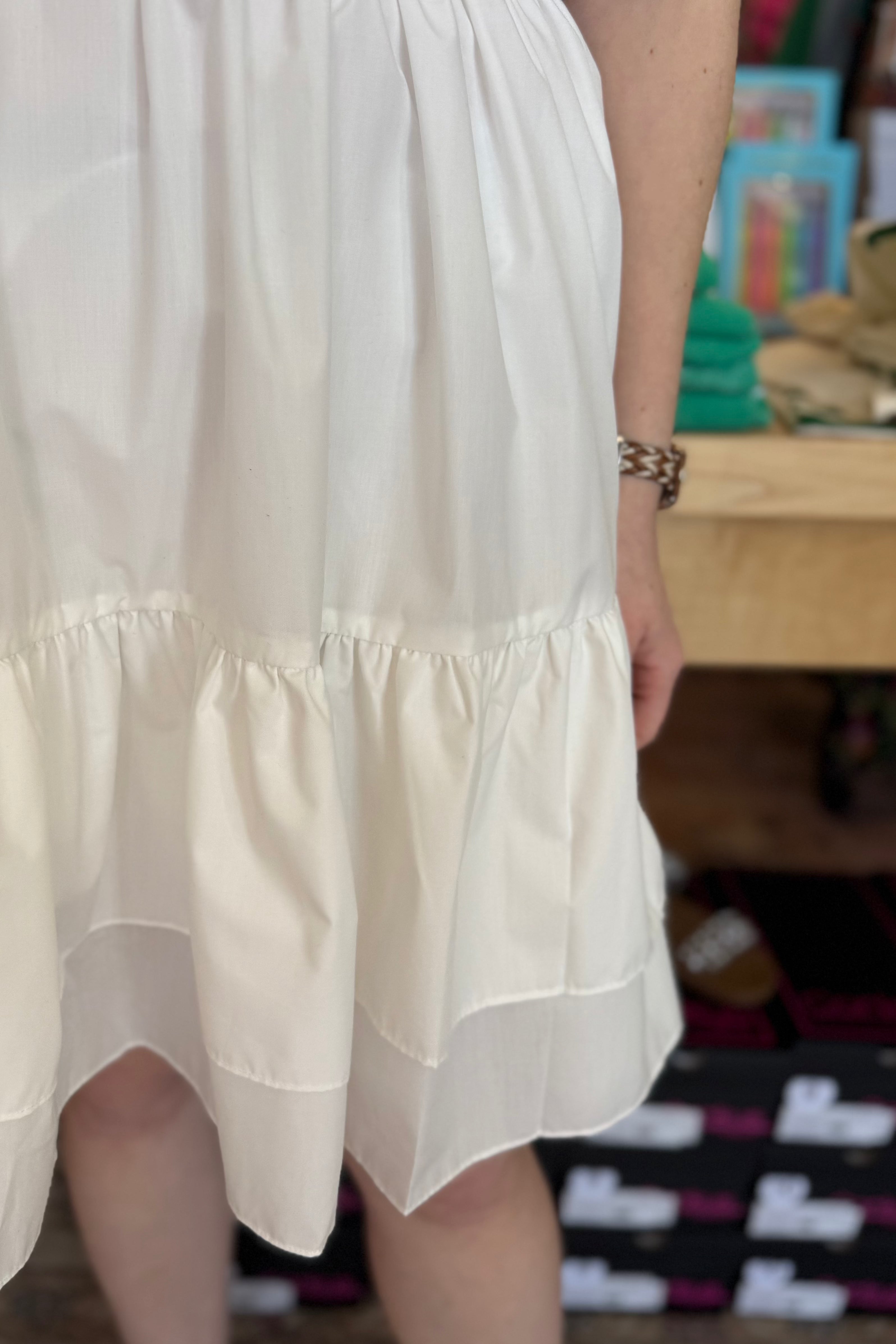 Ruffle Shoulder V-Neck Tiered Mini Dress DRESS SHE&SKY