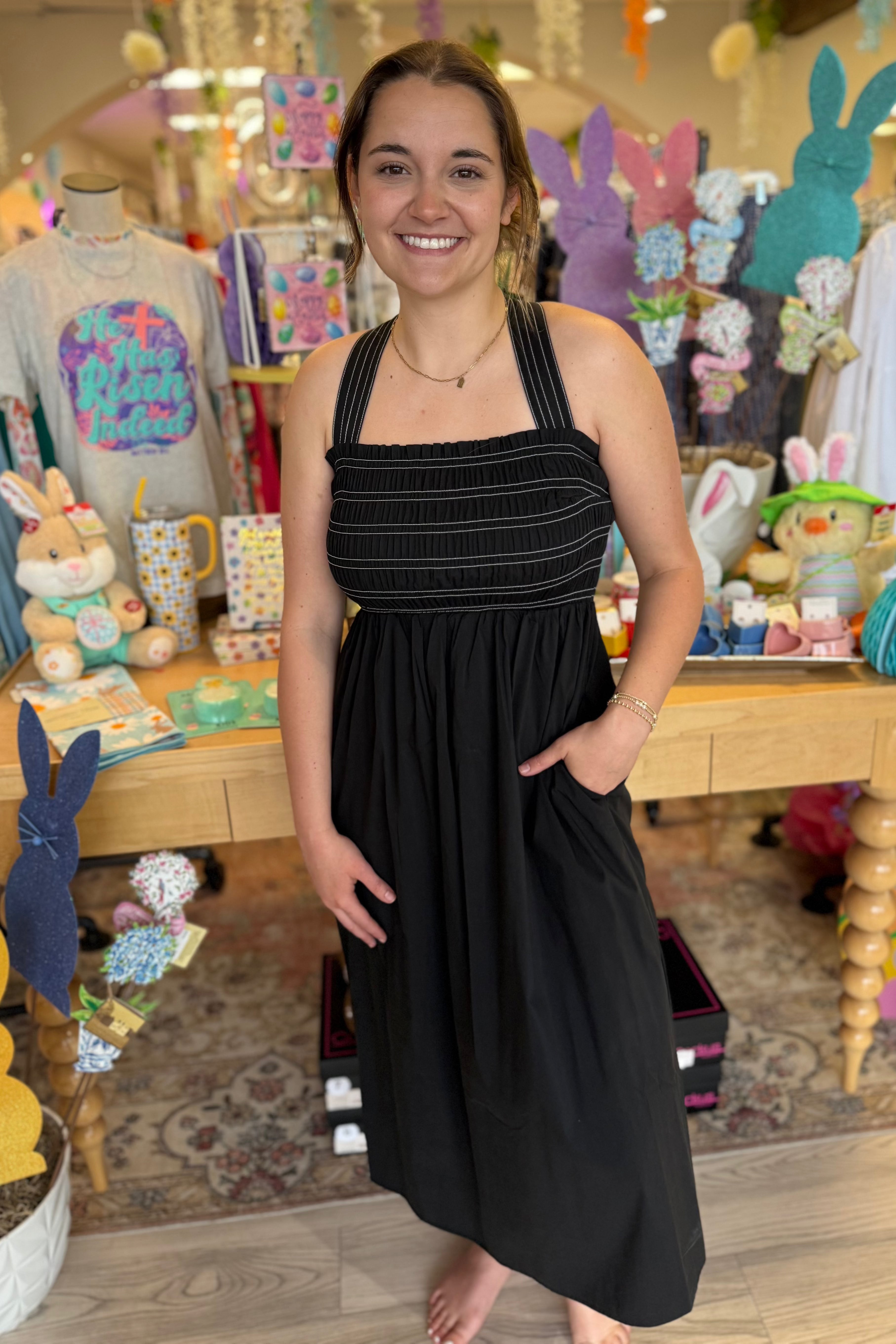 Sleeveless Smocked Woven Midi Dress DRESS LIVERPOOL