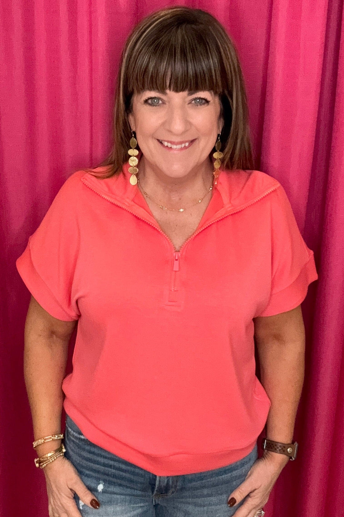 Half Zip Pullover Top MISSY TOP SPECIAL LIVERPOOL SUNSETCORAL XS