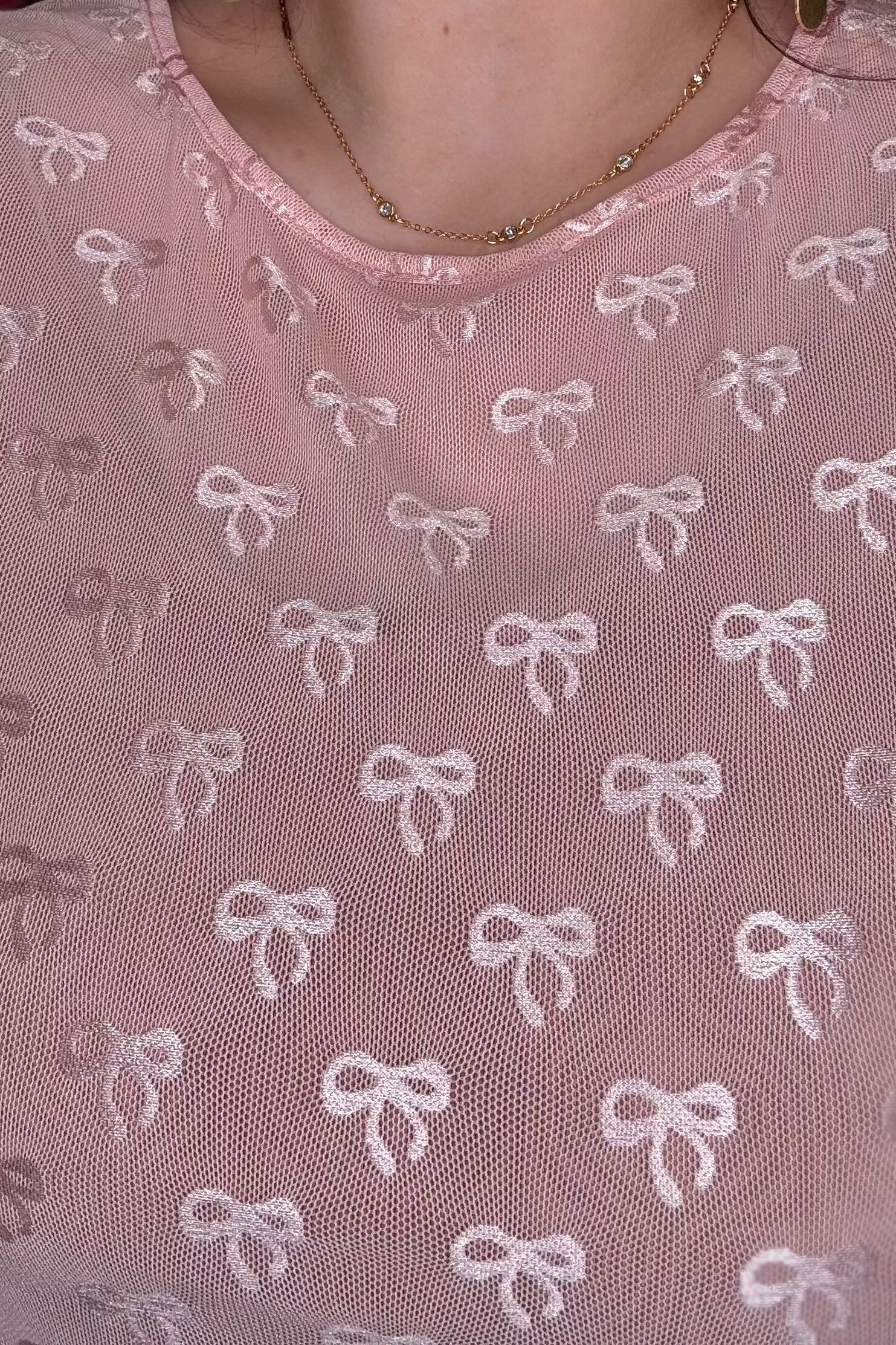 Bow Embroidered Long Sleeve Mesh Top MISSY BASIC KNIT DAVI&DANI