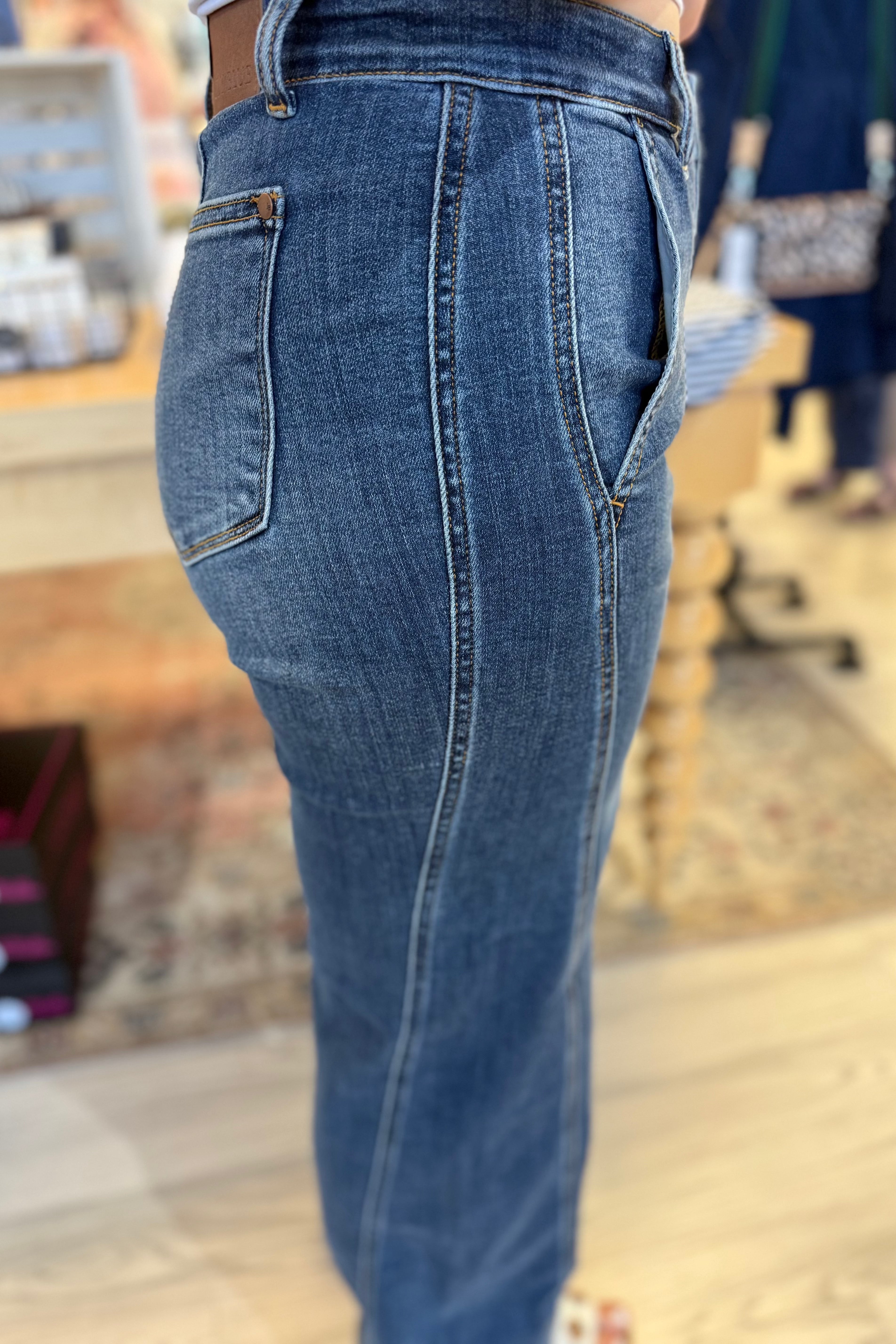 High Waist Trouser Detail Seam Wide Leg JEANS JUDY BLUE