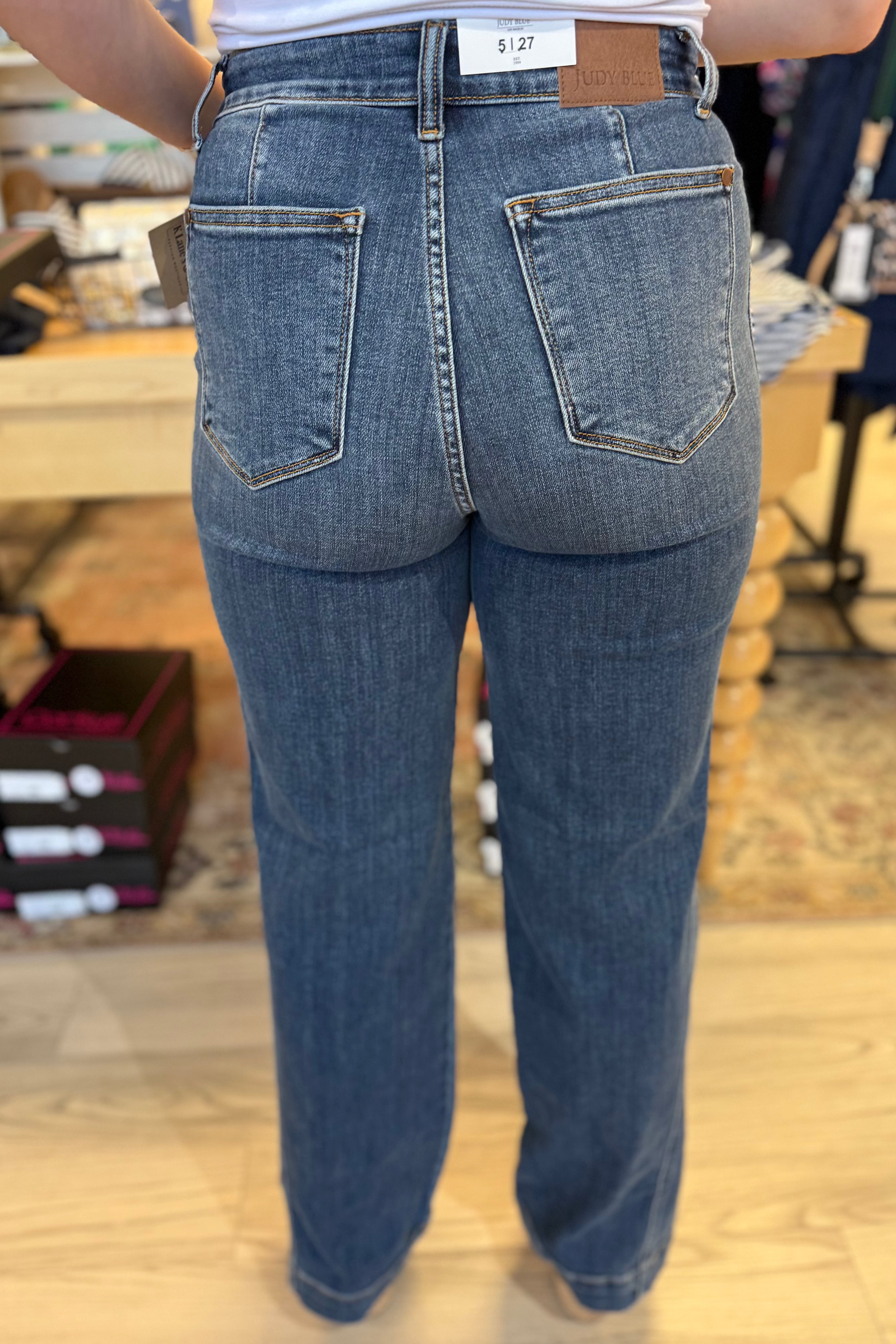 High Waist Trouser Detail Seam Wide Leg JEANS JUDY BLUE