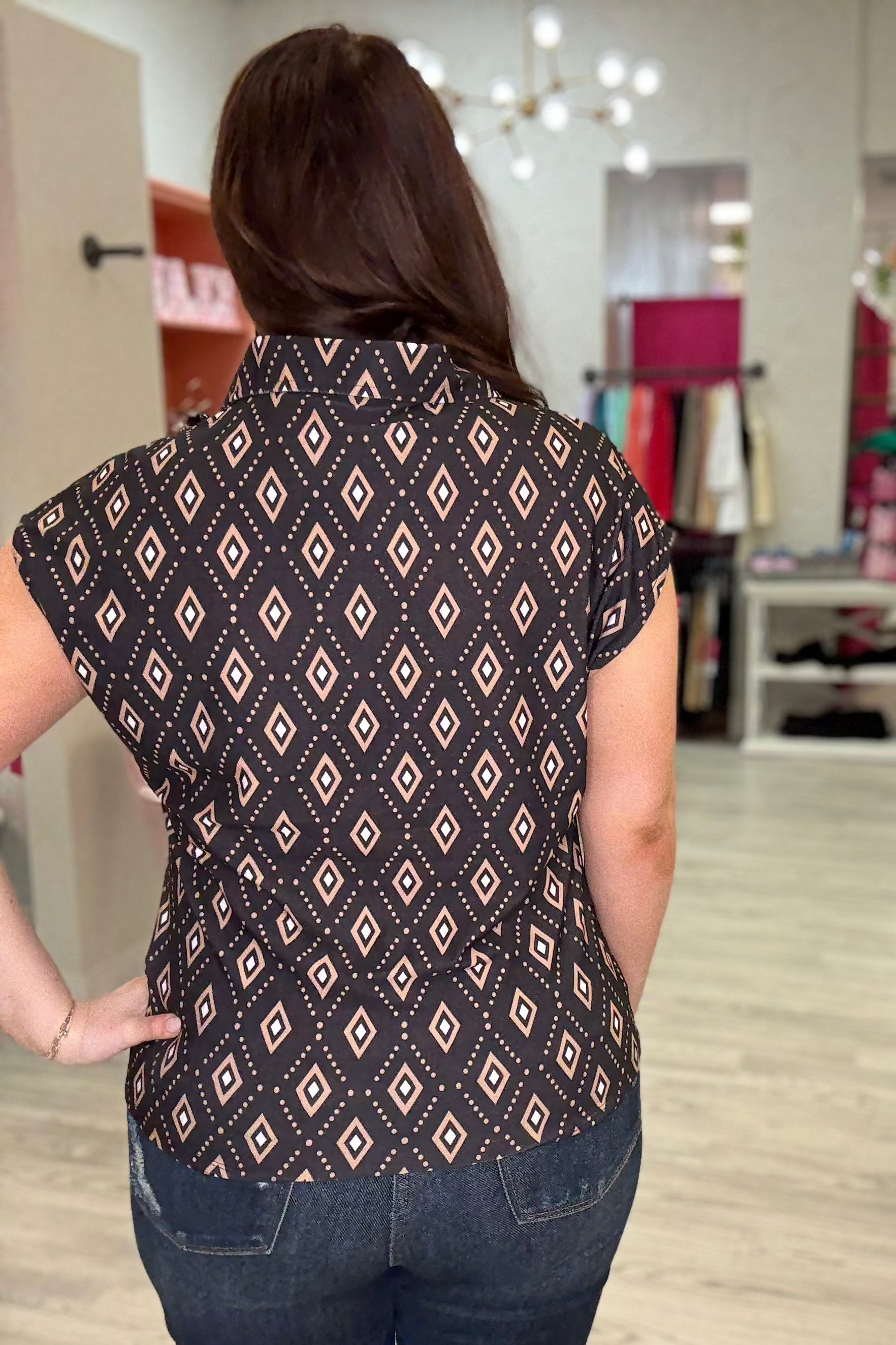 Short Sleeve Printed Button Down Top MISSY TOP SPECIAL KEREN HART