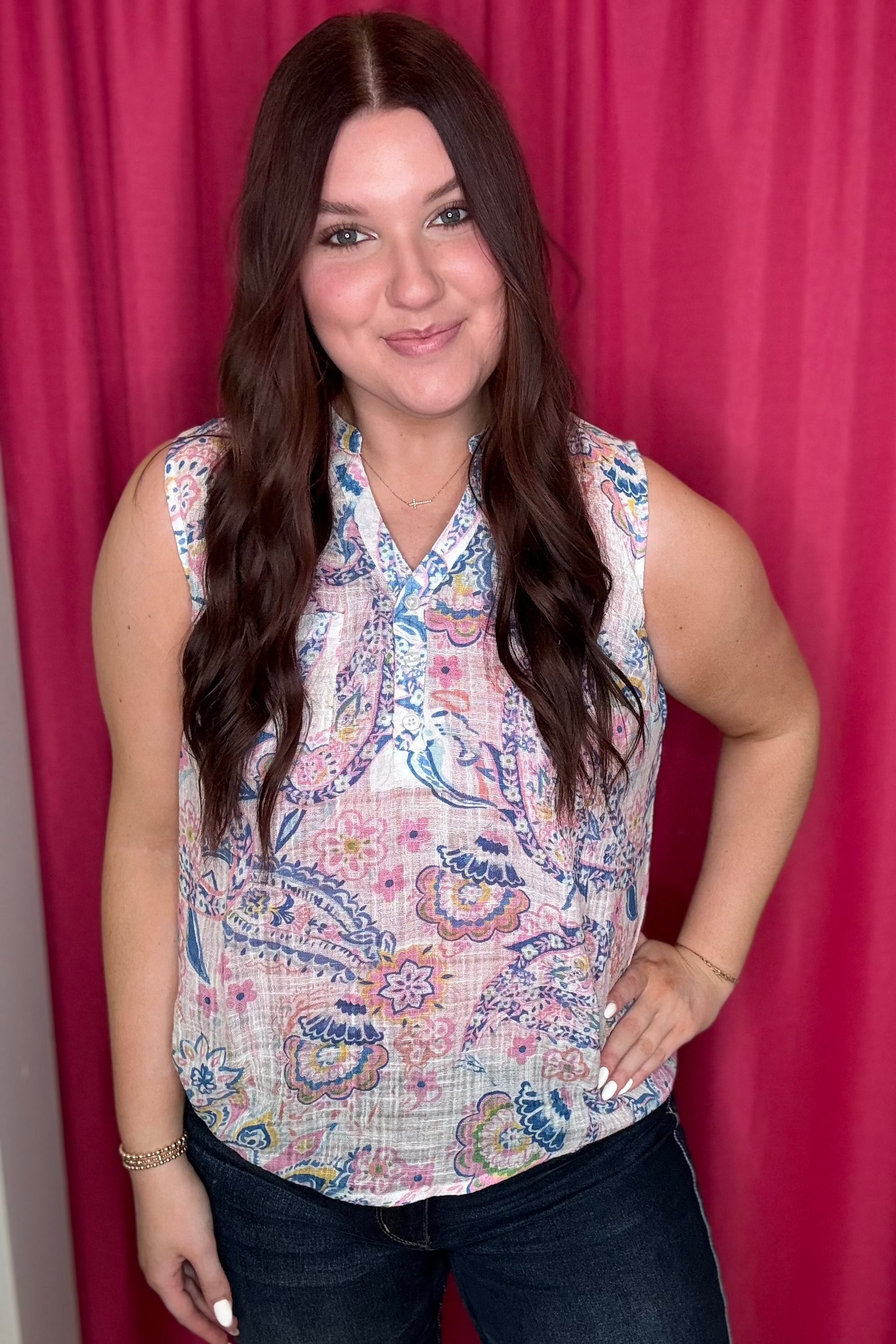 Printed Sleeveless Top with Button & Pocket Detail MISSY TOP SPECIAL Charlie B