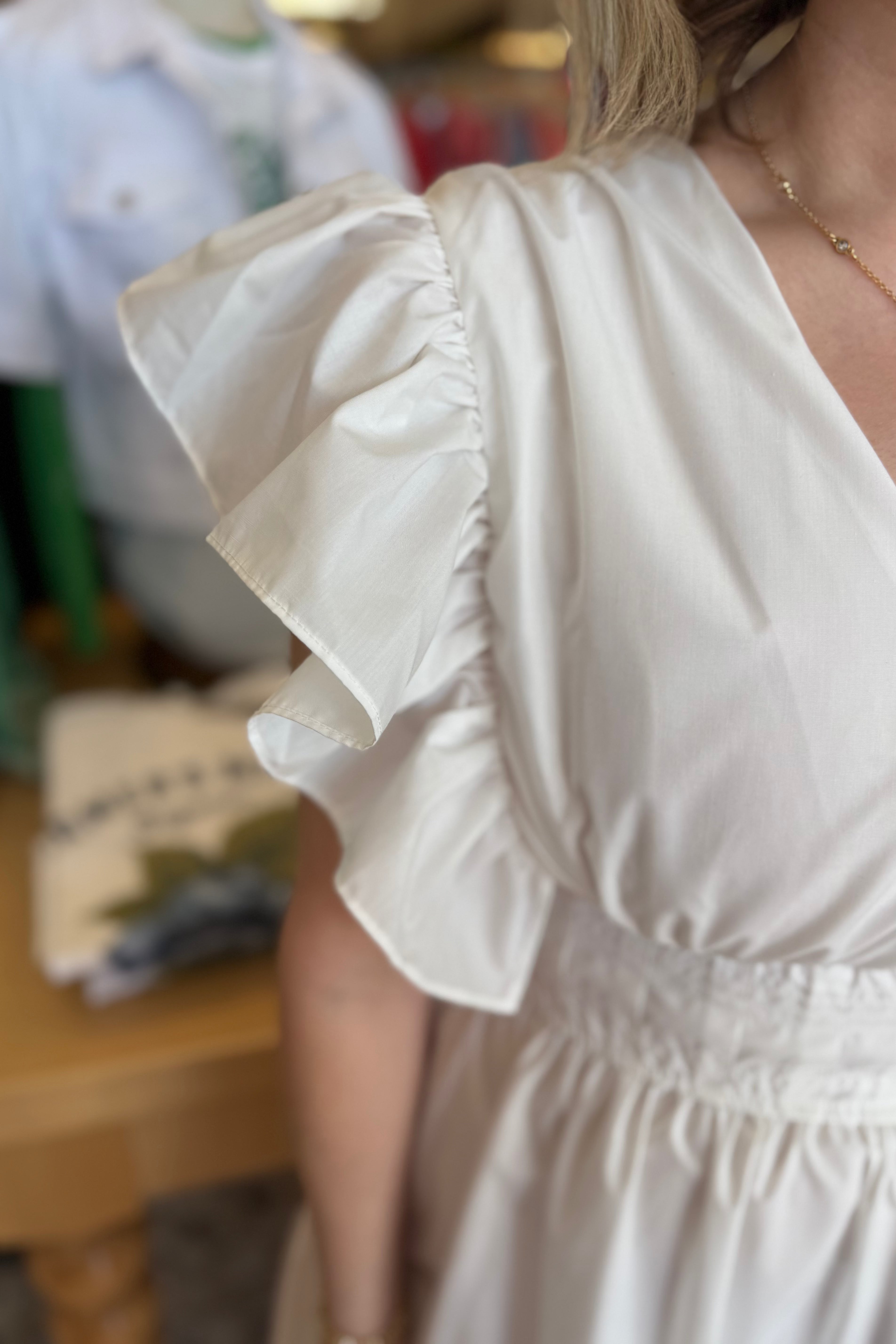 Ruffle Shoulder V-Neck Tiered Mini Dress DRESS SHE&SKY