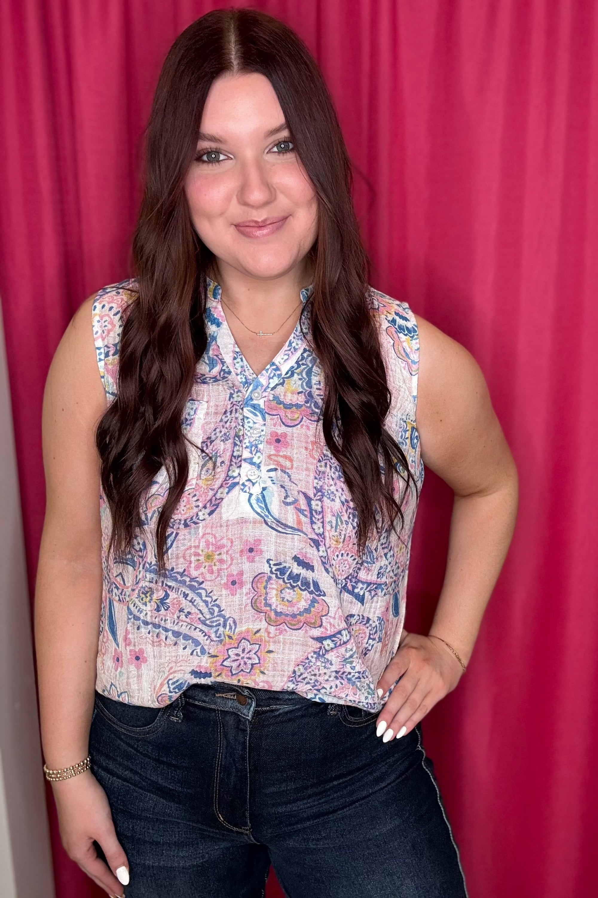 Printed Sleeveless Top with Button & Pocket Detail MISSY TOP SPECIAL Charlie B