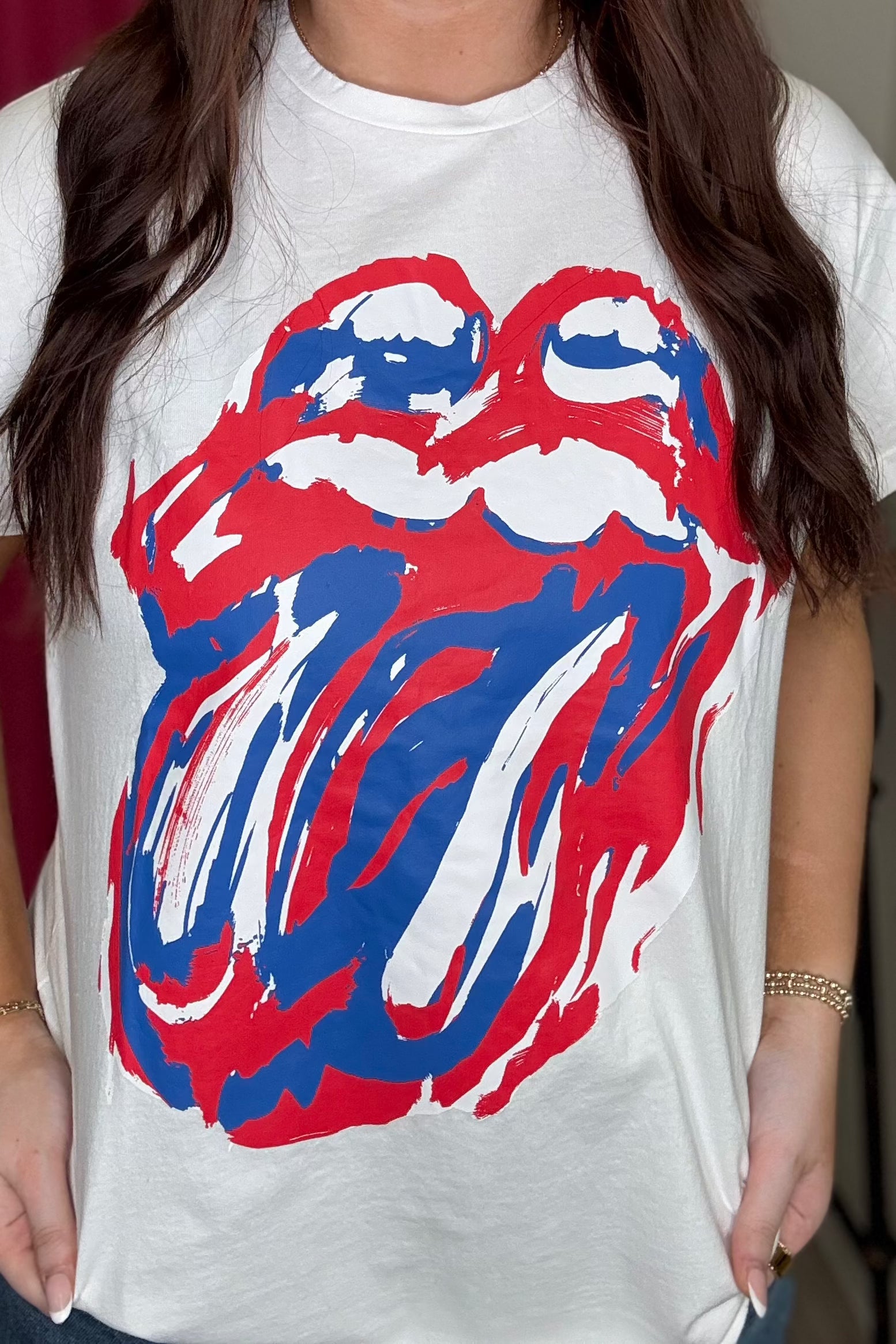 Rolling Stones Graphic Wash & Distress Detail Tee JRTOP CASUAL TOP FANTASTIC FAWN
