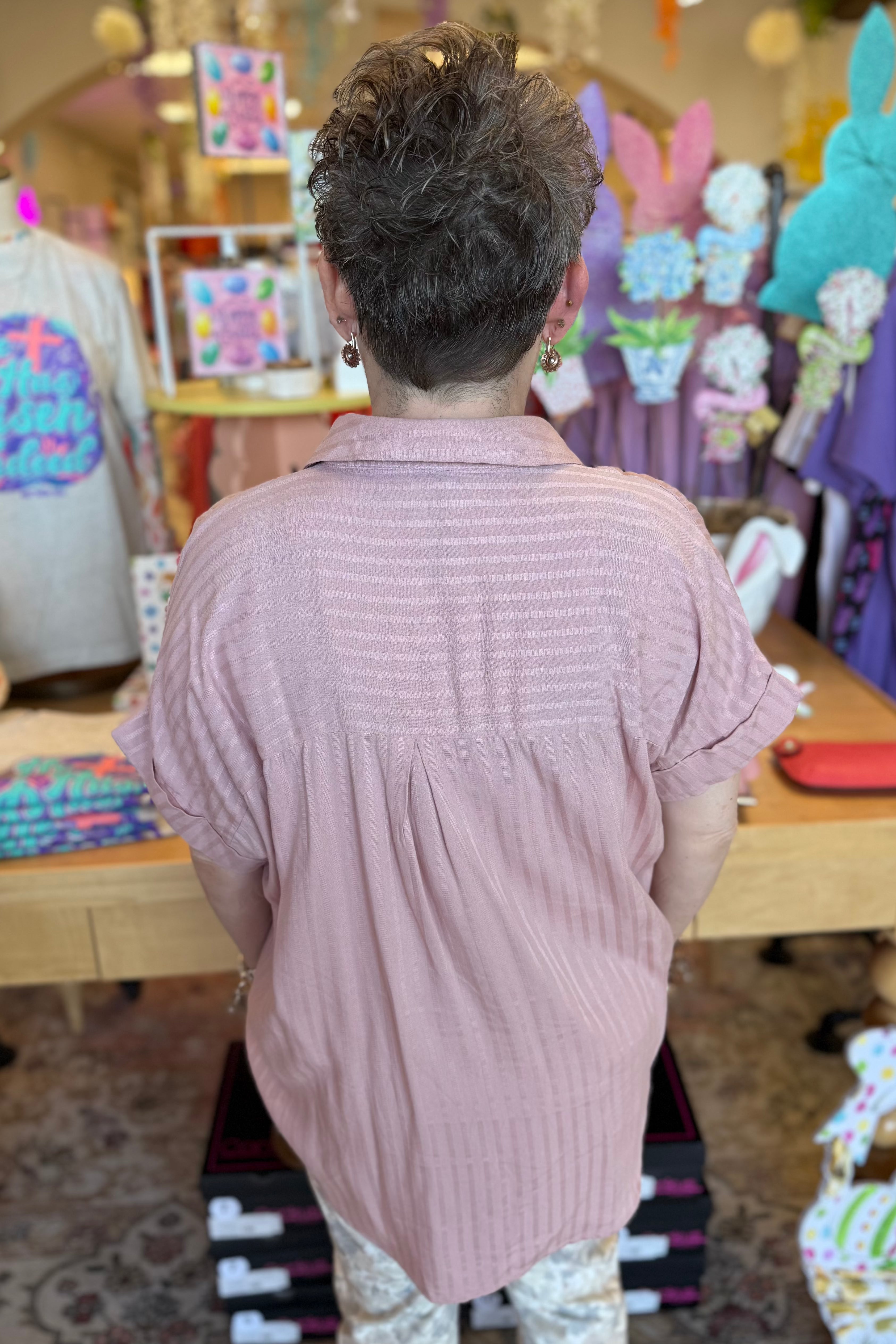 Striped Collared Split Neck Blouse JRTOP CASUAL TOP BLUPEPPER