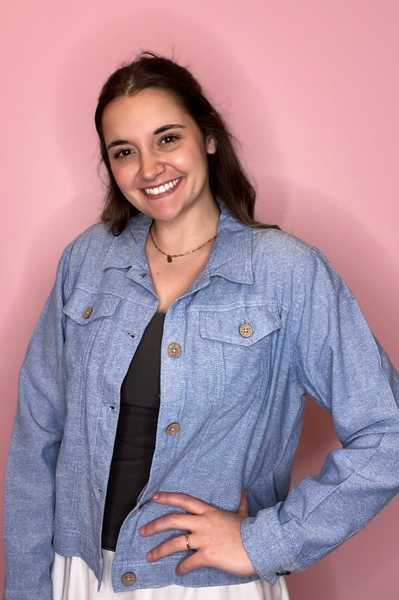 Long Sleeve Linen Jacket with Wood Buttons OUTFIT COMPLETER KEREN HART