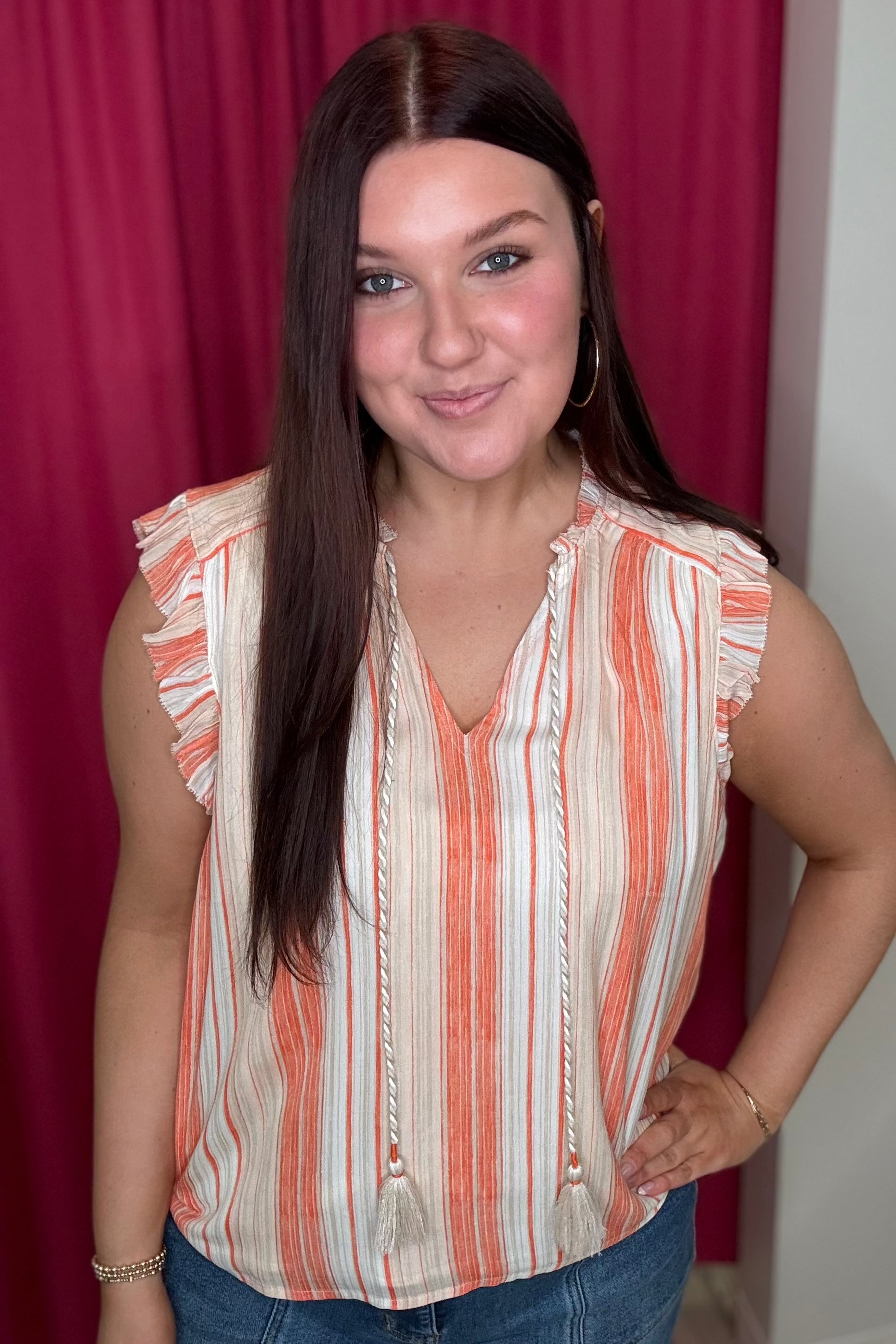 Tie Top Striped Ruffle Tank MISSY TOP SPECIAL LIVERPOOL