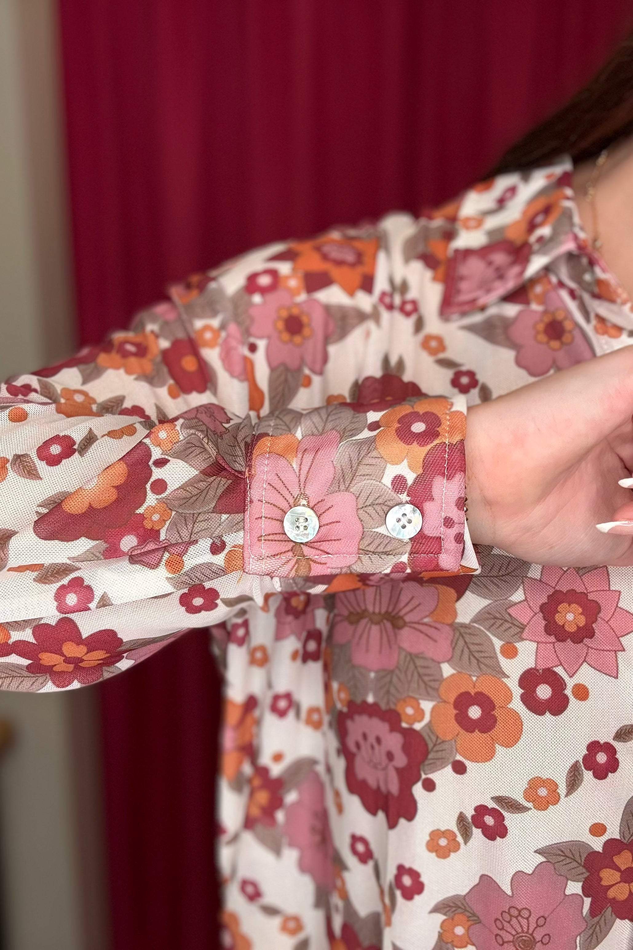 Button Down Printed Mesh Top JR TOP DRESSY TURQUOISE HAVEN