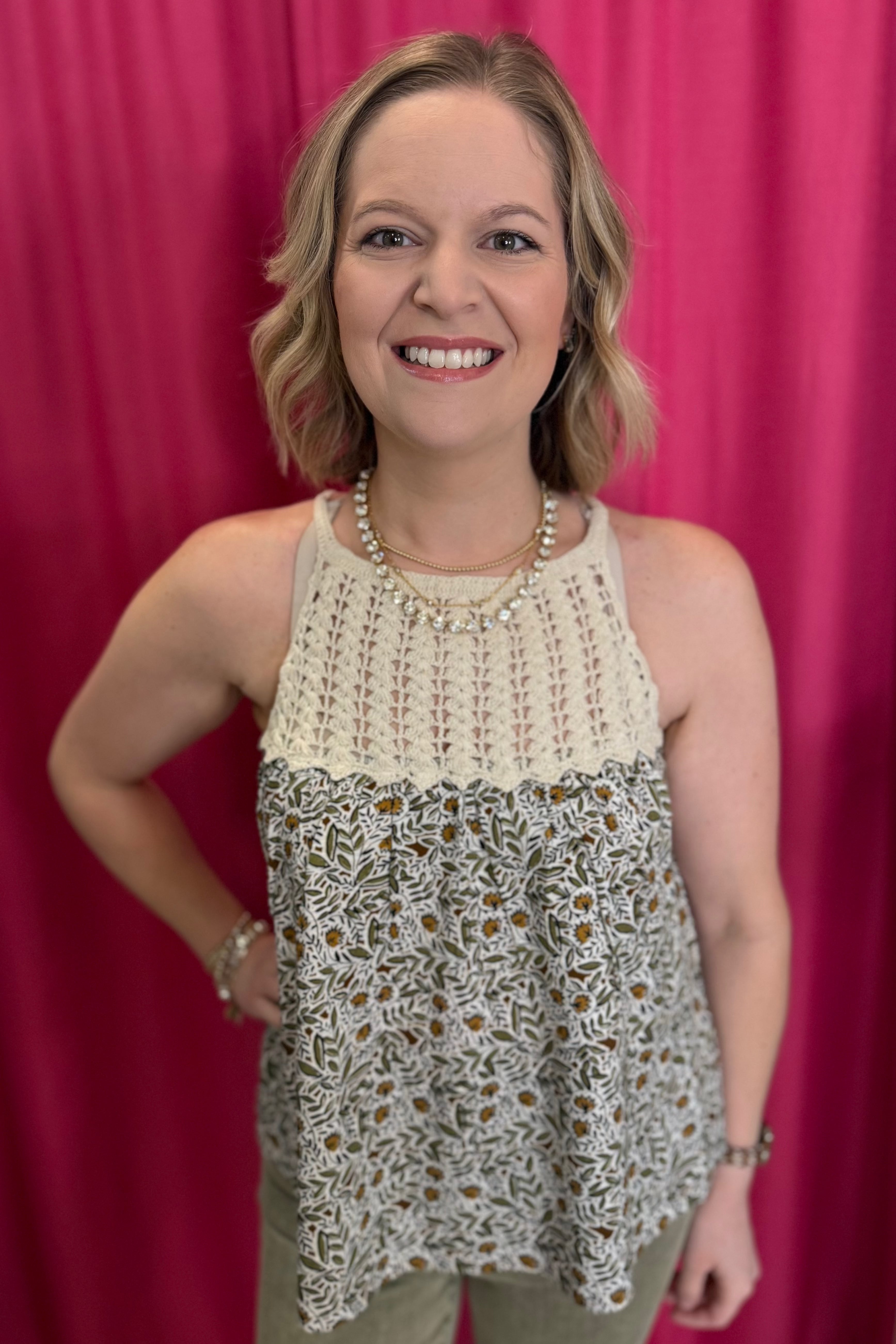 Halter Printed Tank with Crochet Detail MISSY TOP SPECIAL LIVERPOOL