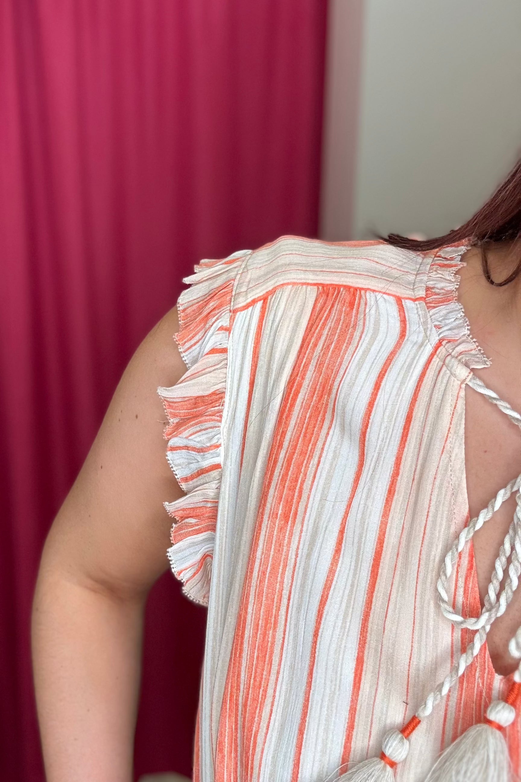 Tie Top Striped Ruffle Tank MISSY TOP SPECIAL LIVERPOOL