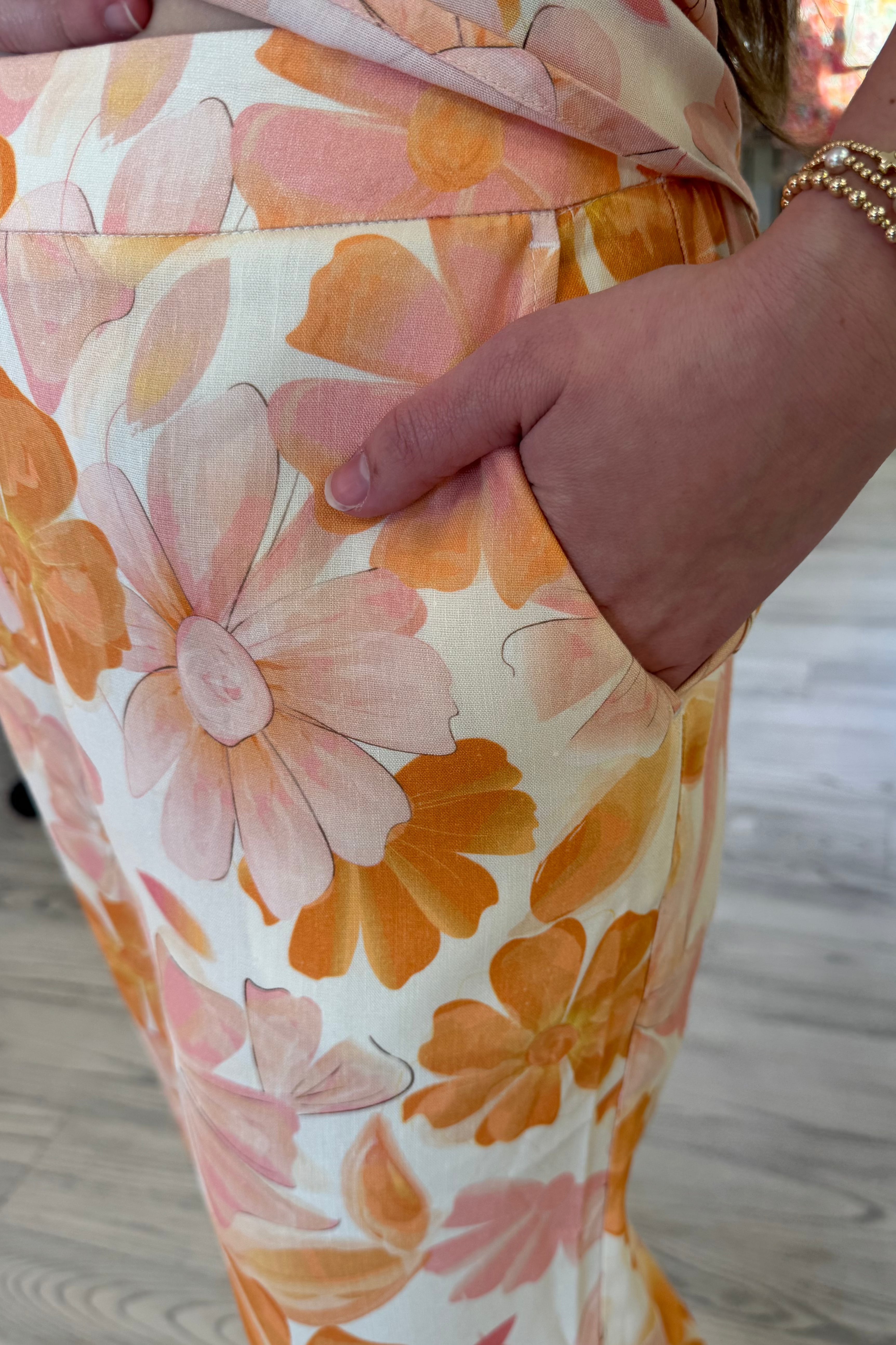 Pull On Printed Linen Stretch Pants BOTTOMS Charlie B