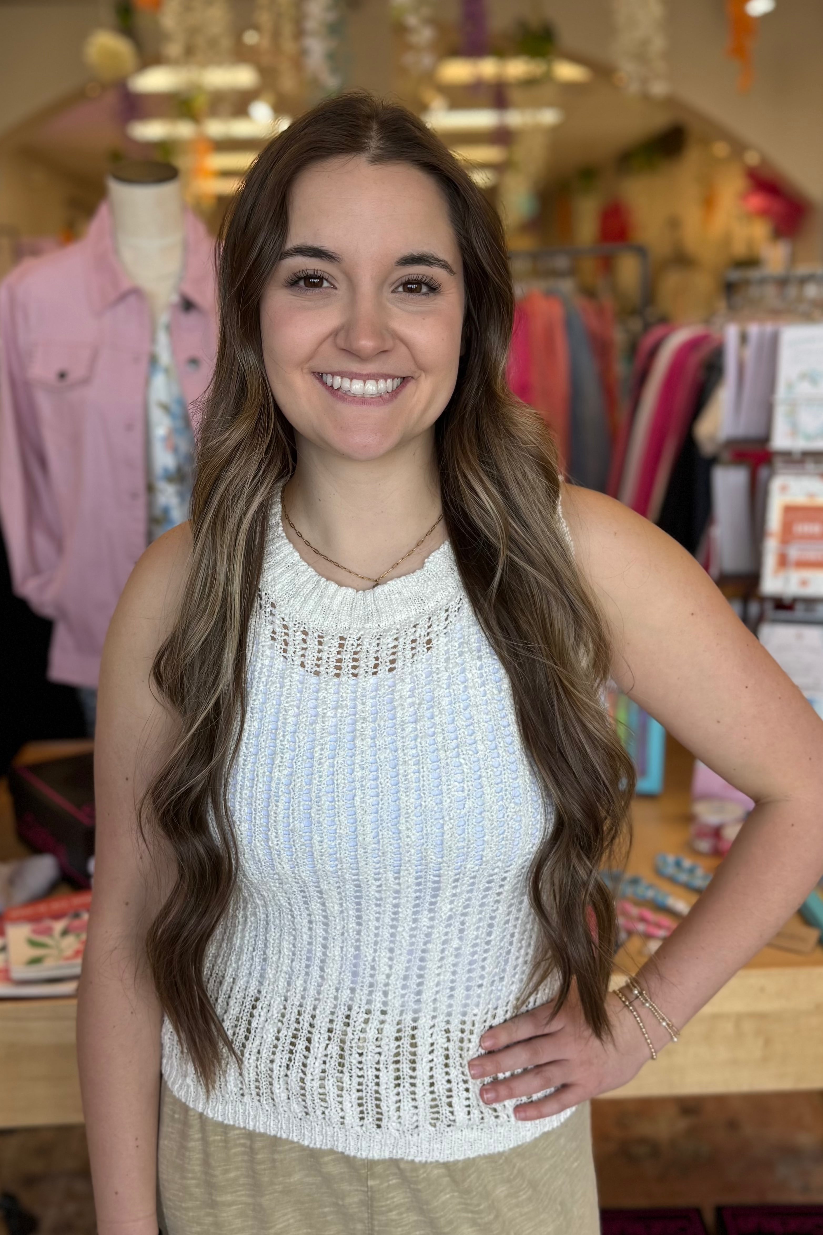 Round Neck Crochet Sweater Knit Tank Top JRTOP CASUAL TOP BLUPEPPER CRM S