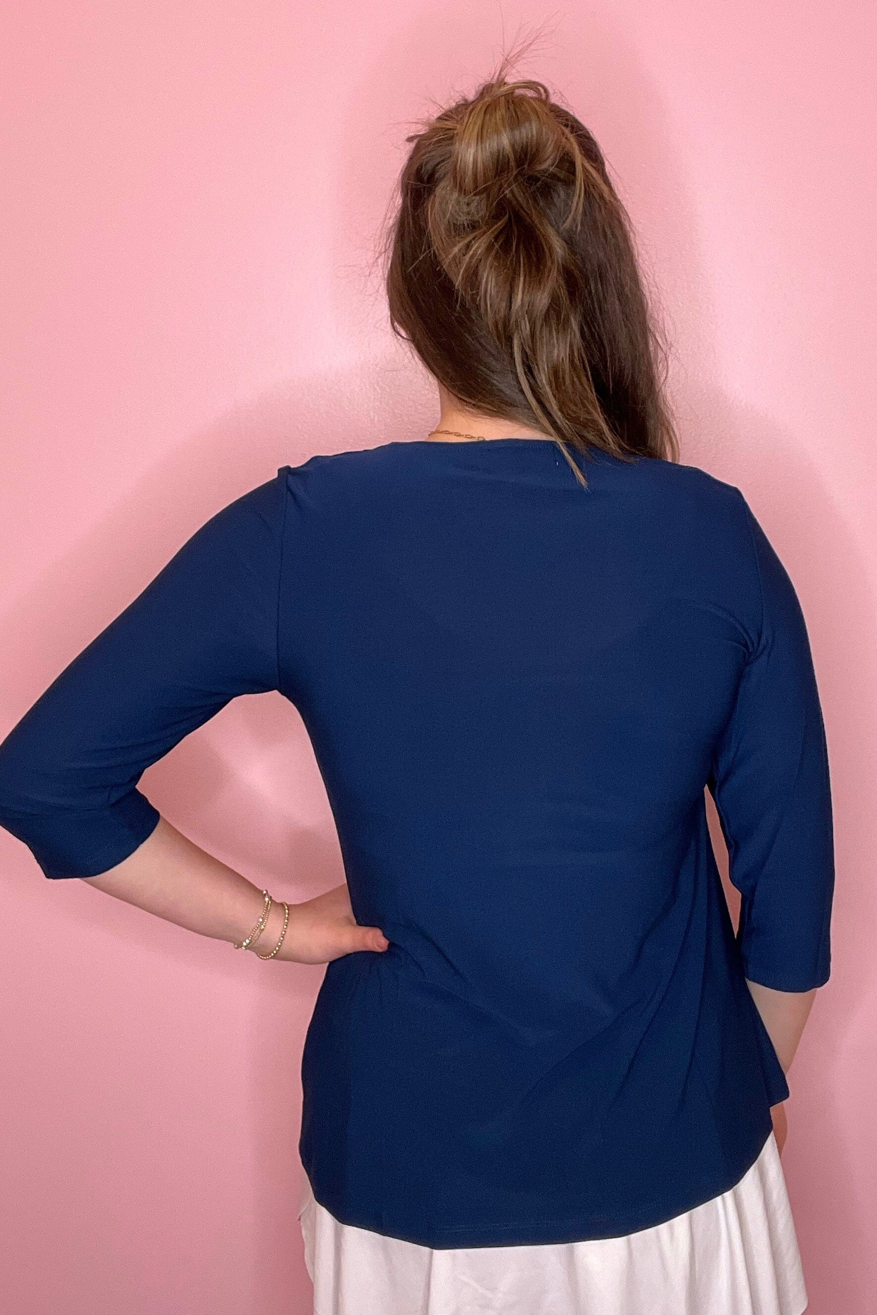 3/4 Sleeve Scoop Neck Top MISSY BASIC KNIT CREATION