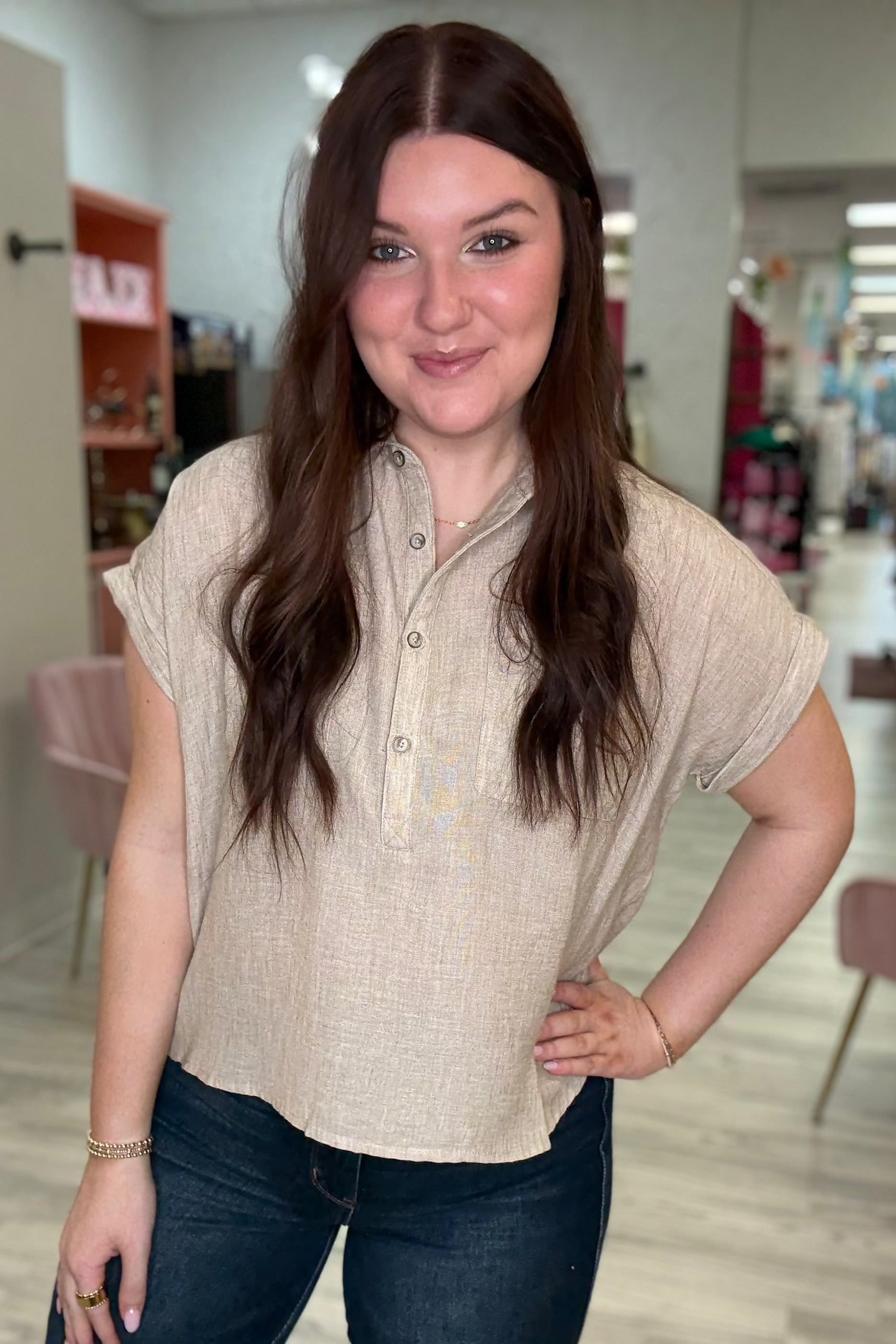 3/4 Button Down Short Sleeve Top MISSY TOP SPECIAL ZAC & RACHEL