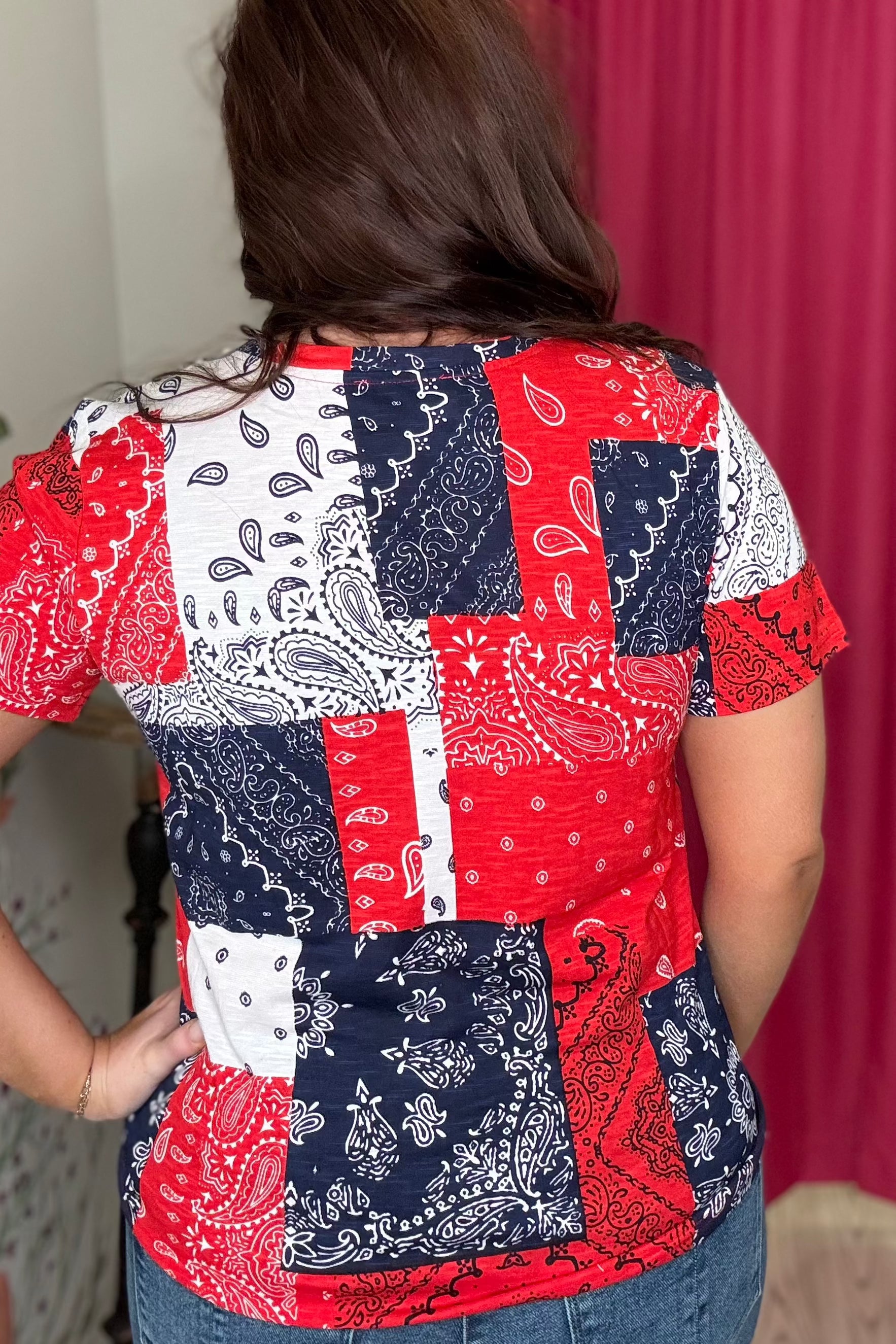 Bandanna Print Short Sleeve Top MISSY TOP SPECIAL KEREN HART