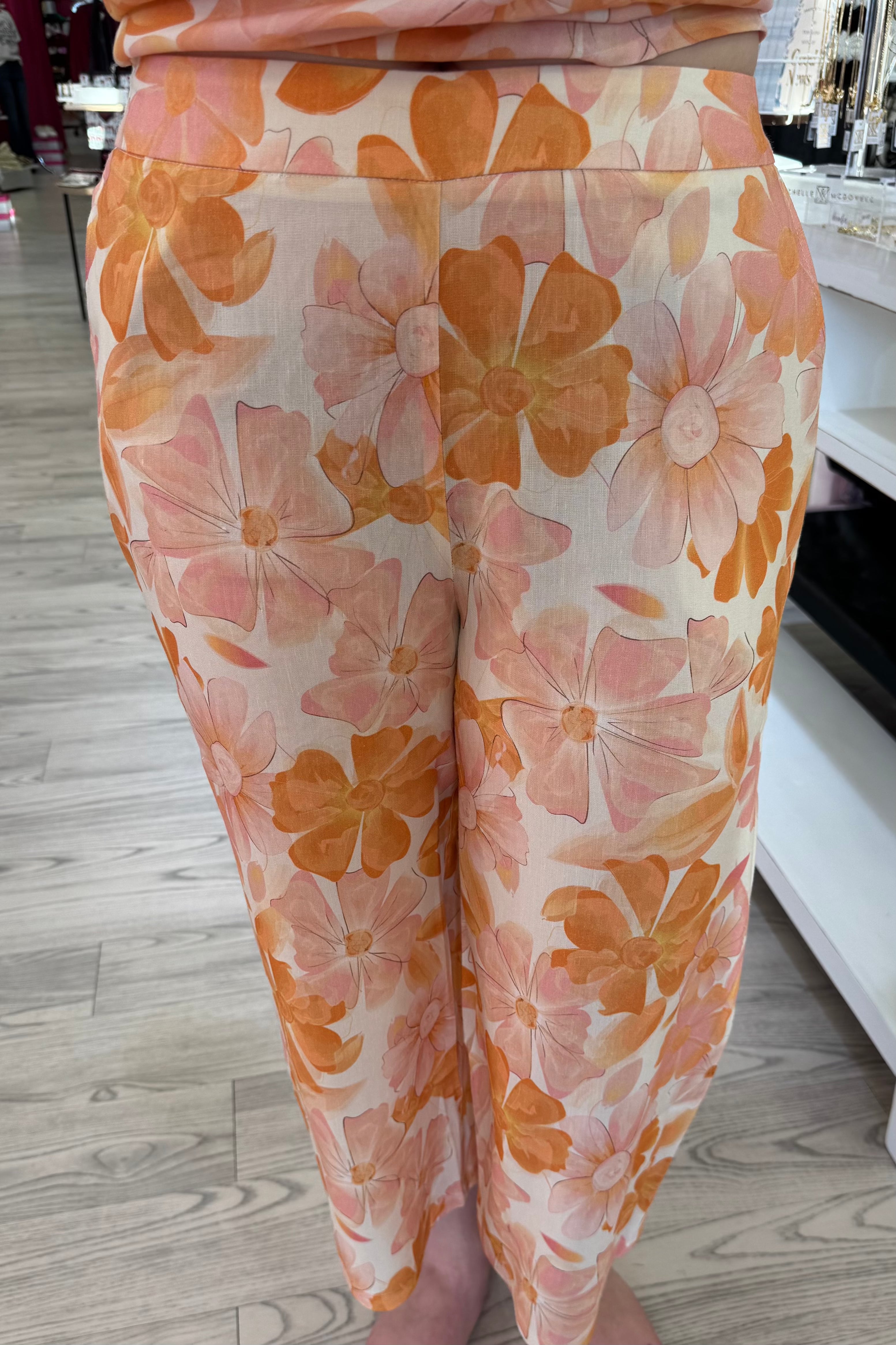 Pull On Printed Linen Stretch Pants BOTTOMS Charlie B