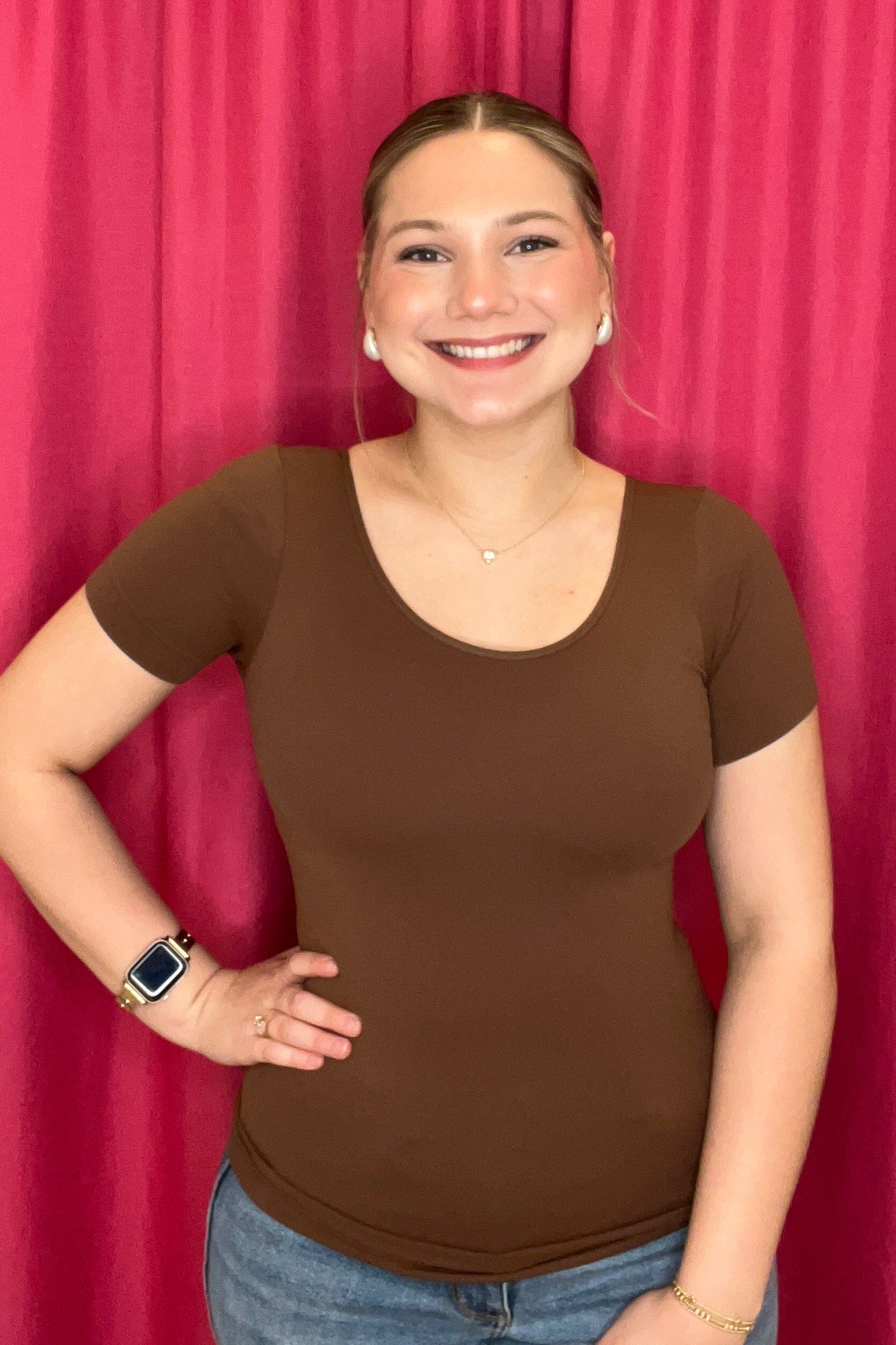 Reversible V + Round Neck Short Sleeve Top JRTOP CASUAL TOP YELETE COFFEE ONESIZE