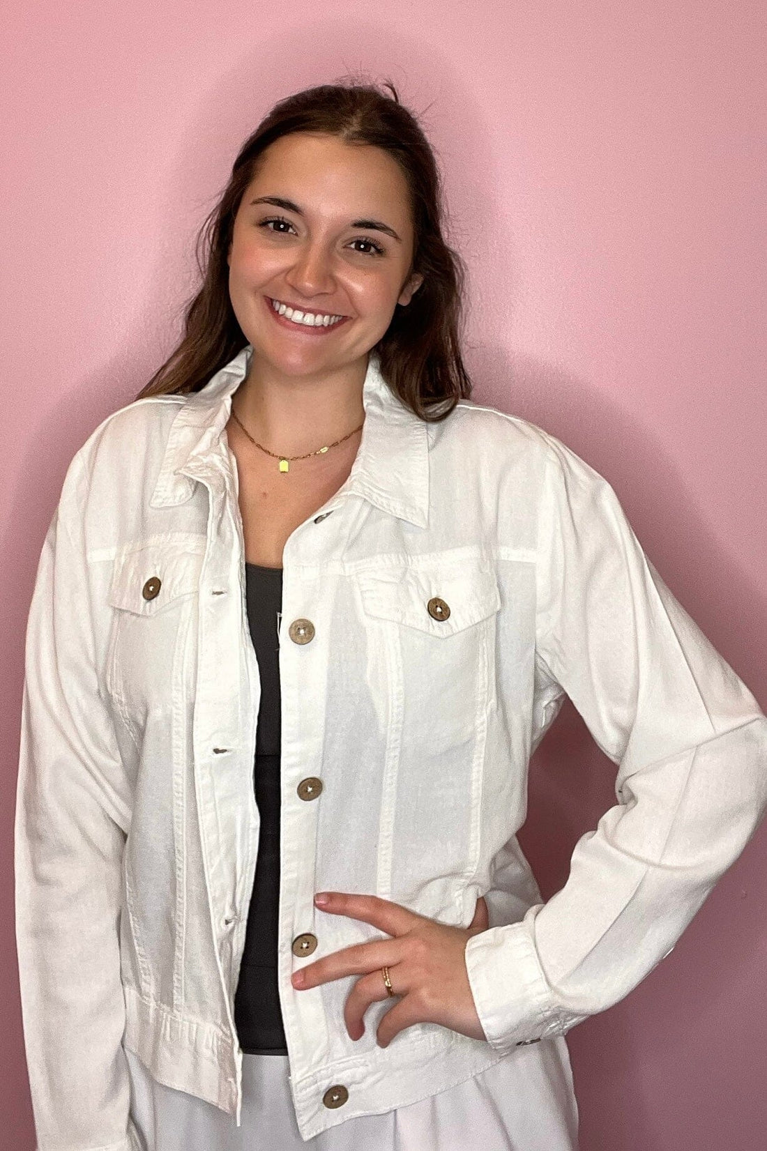 Long Sleeve Linen Jacket with Wood Buttons OUTFIT COMPLETER KEREN HART