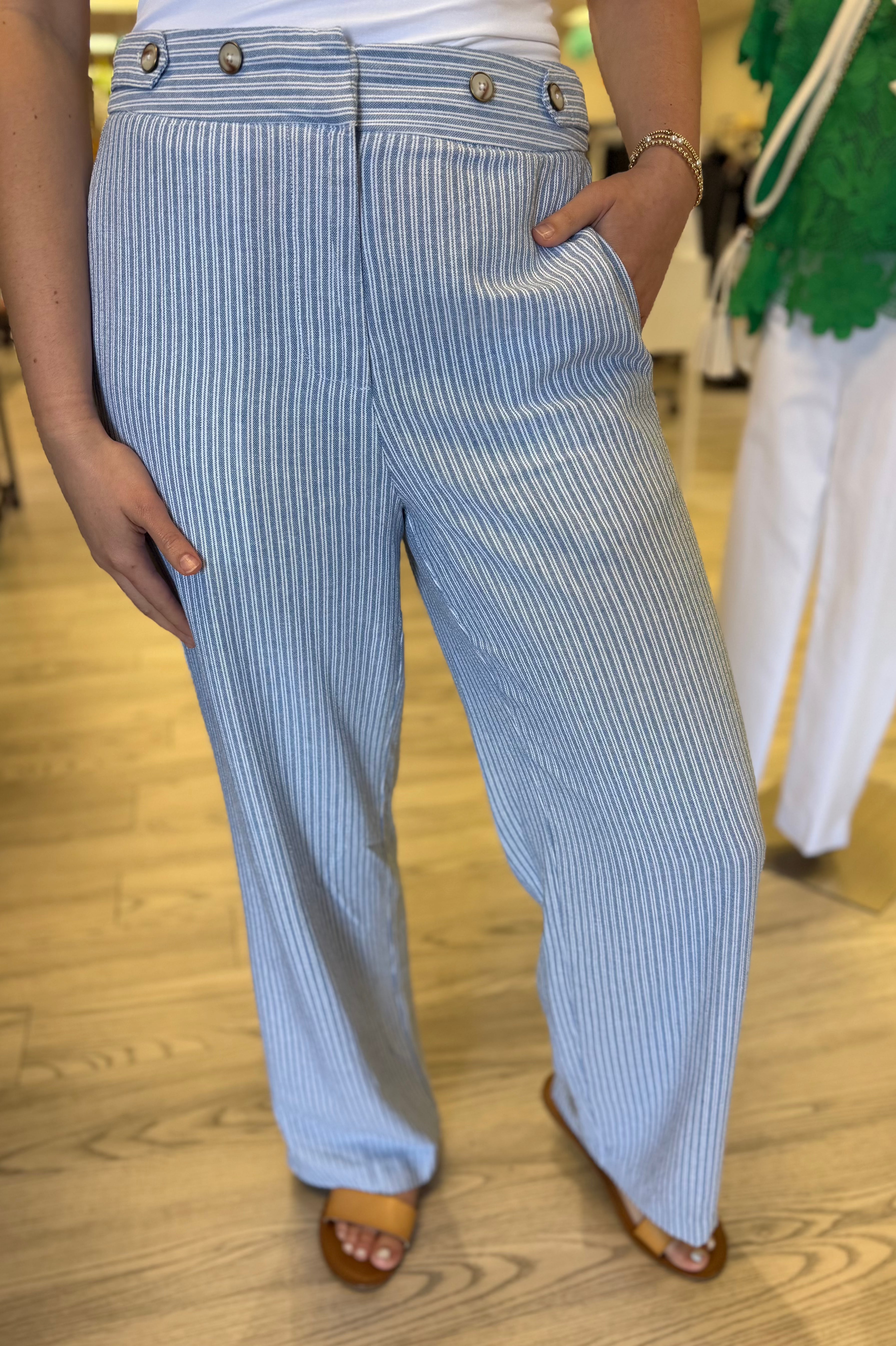 Wide Leg Flowy Striped Pant with Button Detail BOTTOMS ZAC & RACHEL