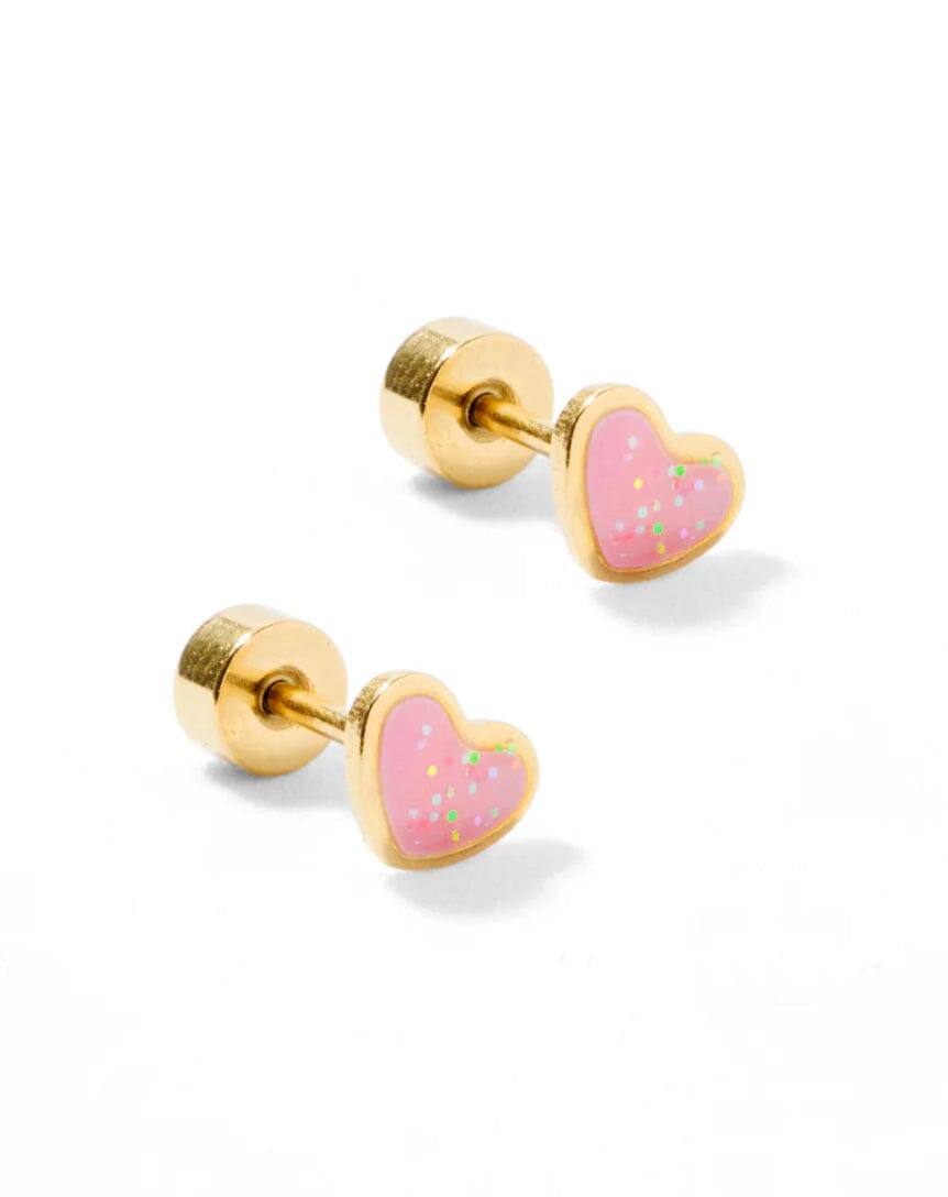 Screwback Stud Pink Nora Heart JEWELRY LINNY CO