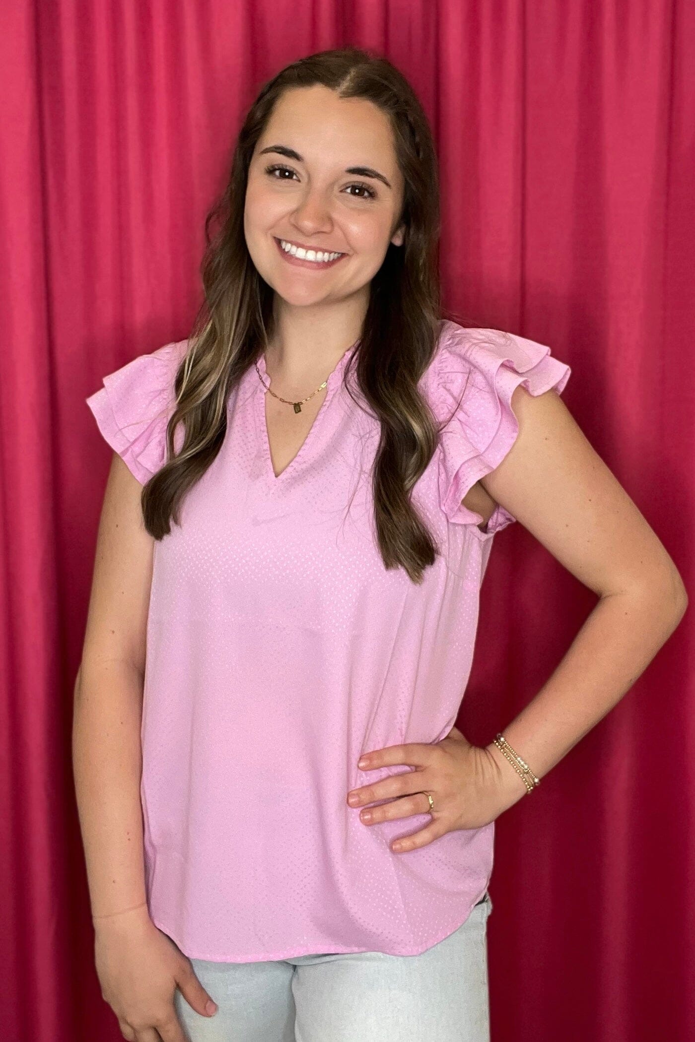 Cap Ruffle Sleeve V-Neck Swiss Dot Top JR TOP DRESSY MARYSQUARE