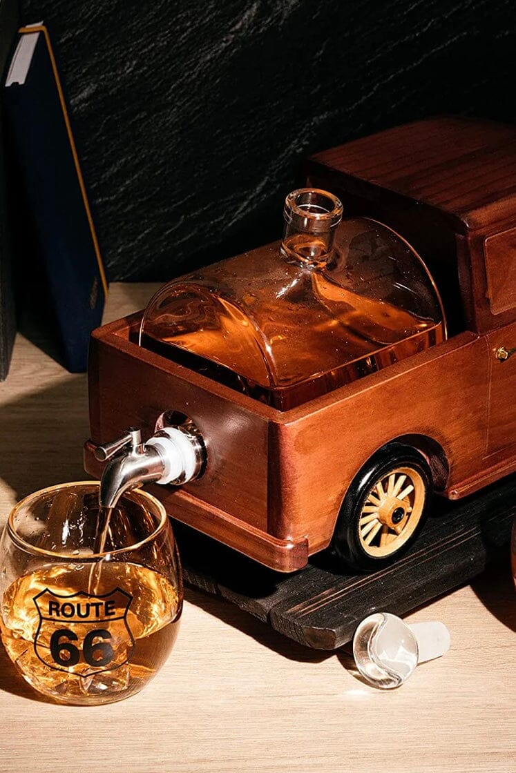 Ford 150 Truck Decanter + 2 12oz Route 66 Glasses GIFT/OTHER THE WINE SAVANT