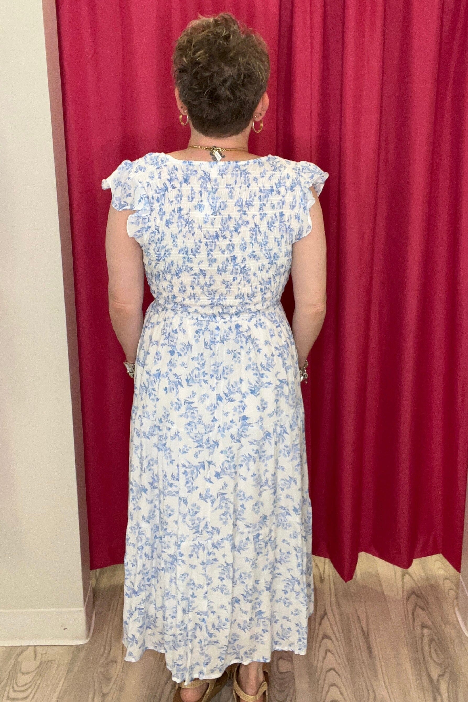 Floral V-Neck Smocked Flutter Sleeve Midi Dress DRESS by the River