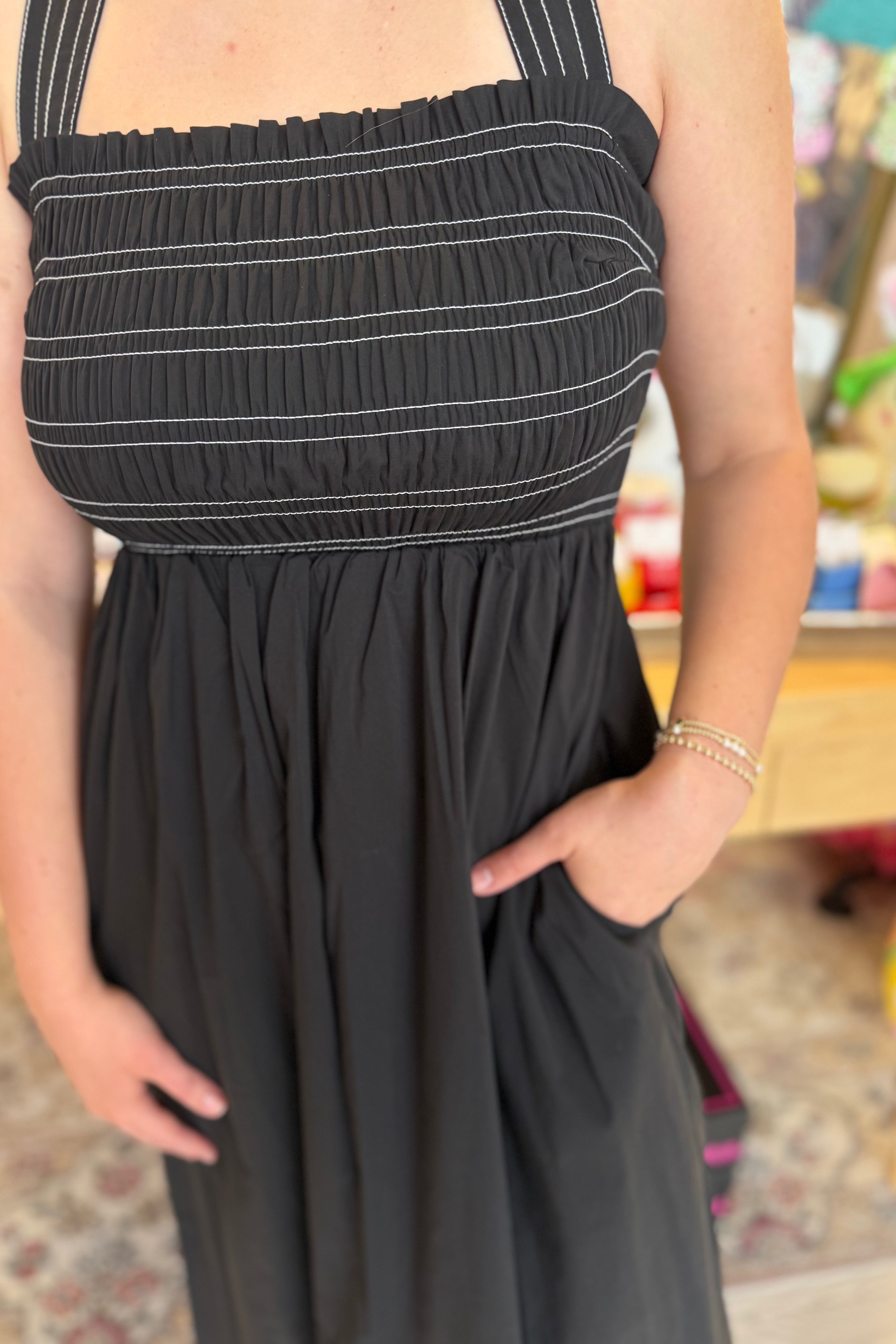 Sleeveless Smocked Woven Midi Dress DRESS LIVERPOOL