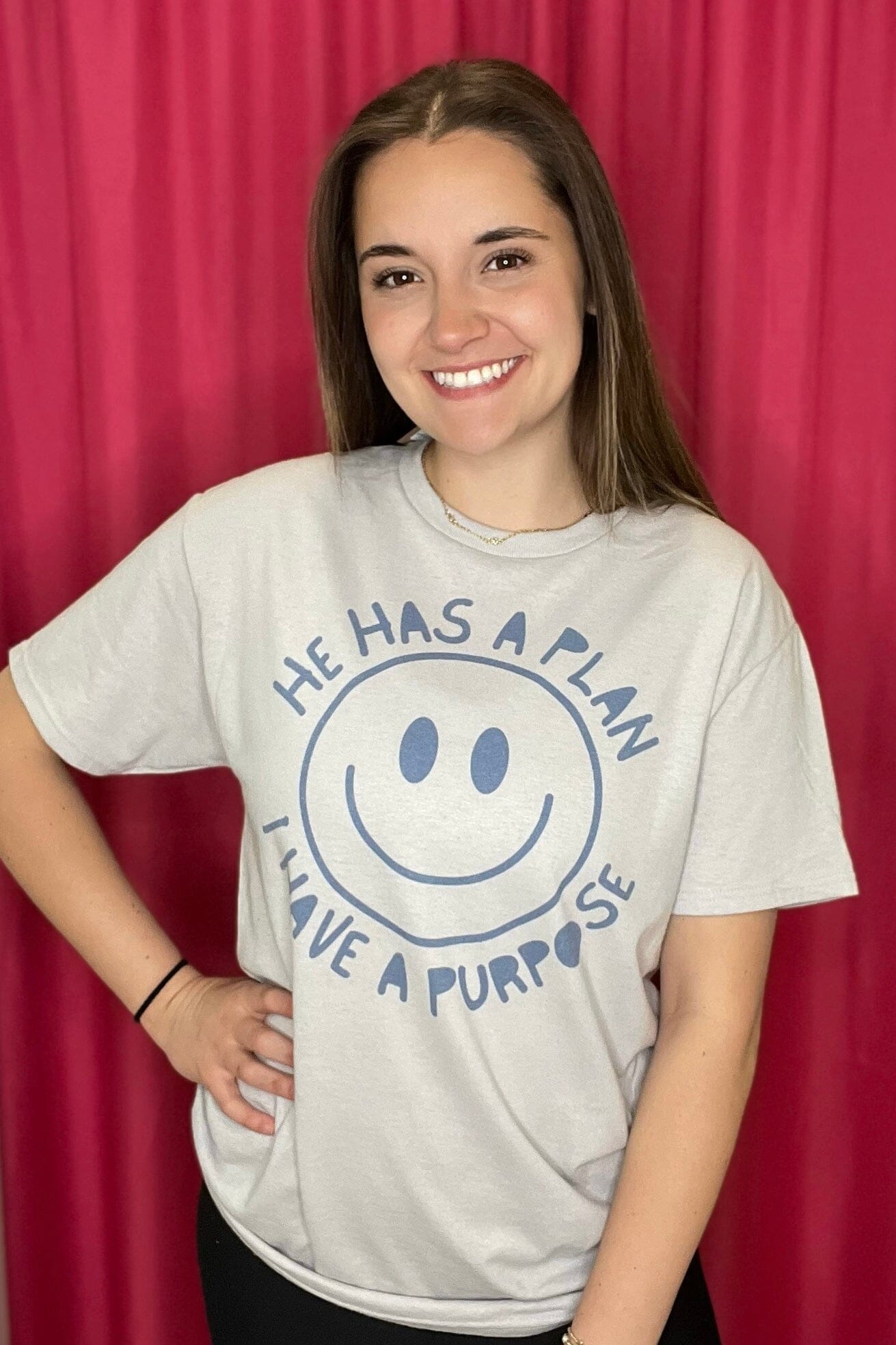 He Has a Plan, I Have a Purpose Smiley T-Shirt MISSY BASIC KNIT K Lane&