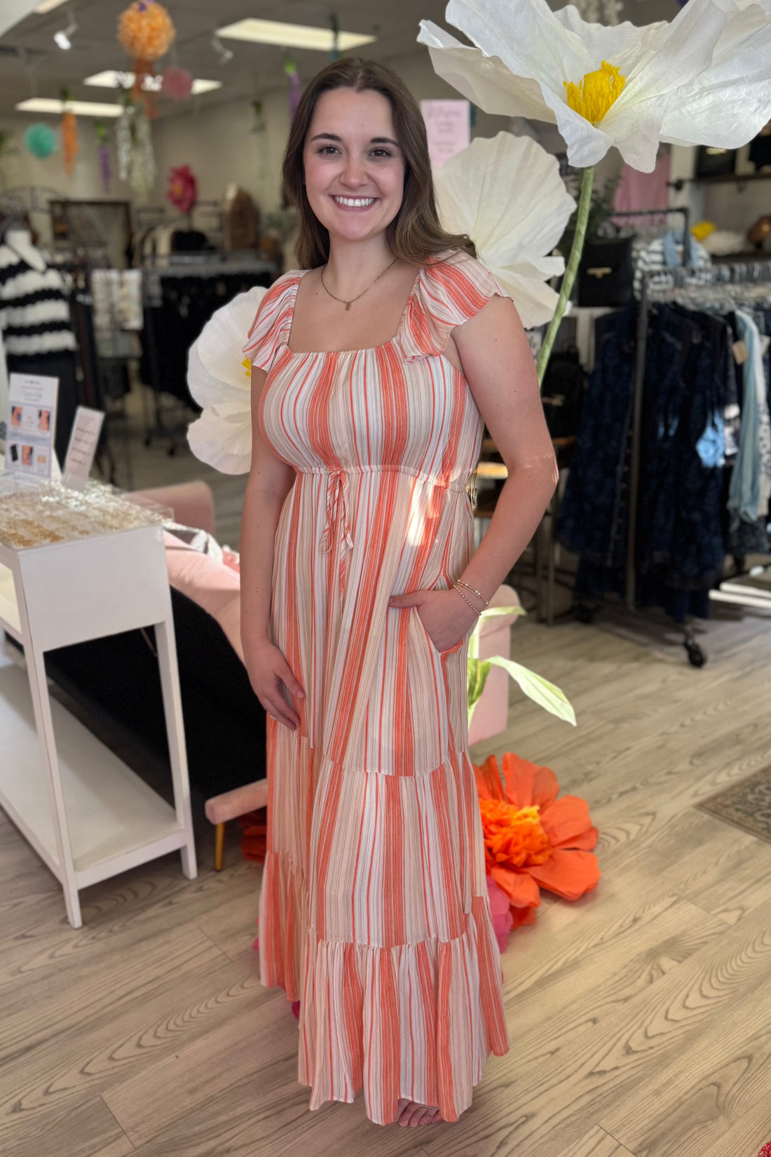 Flutter Sleeve Tie Waist Maxi Dress DRESS LIVERPOOL