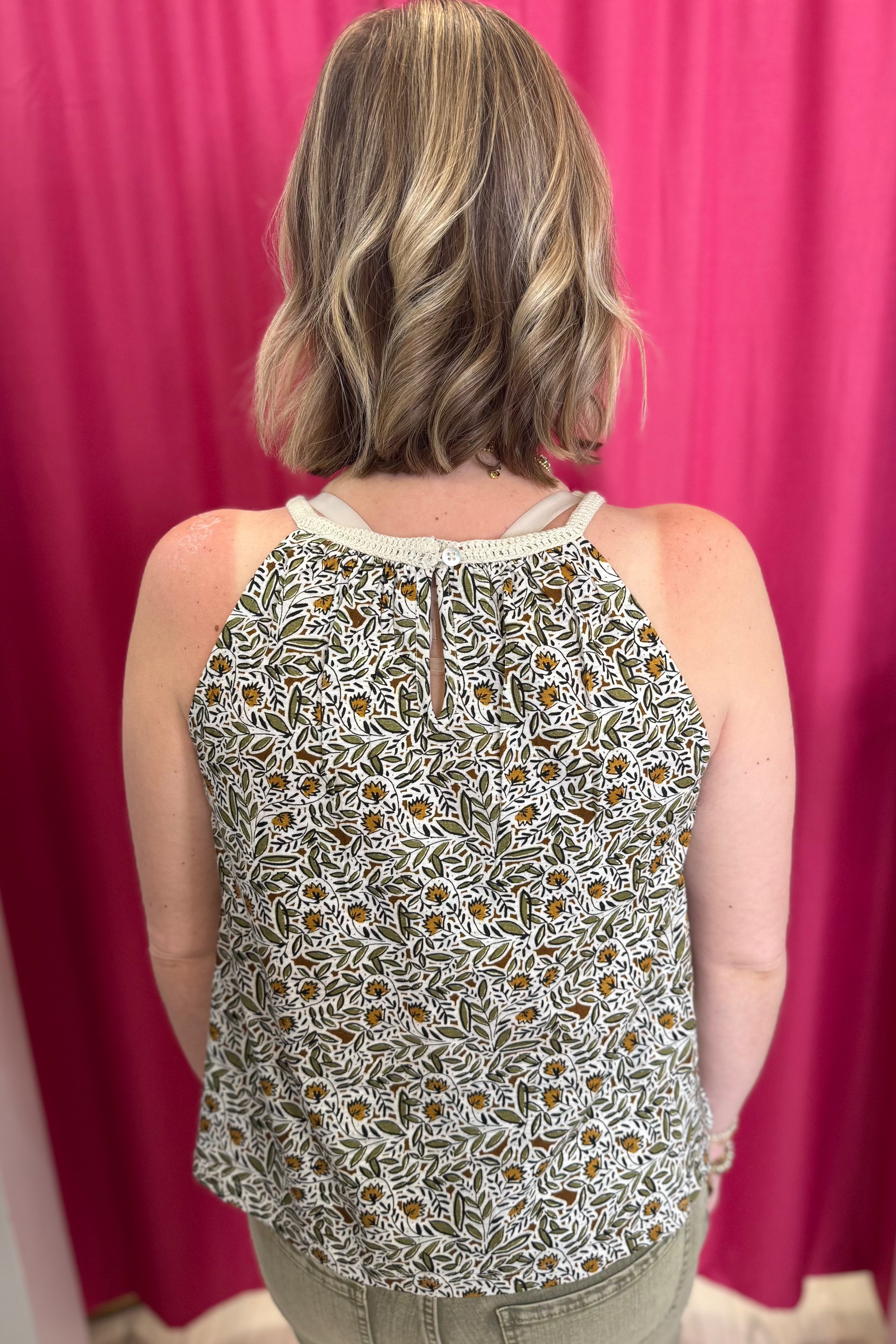 Halter Printed Tank with Crochet Detail MISSY TOP SPECIAL LIVERPOOL