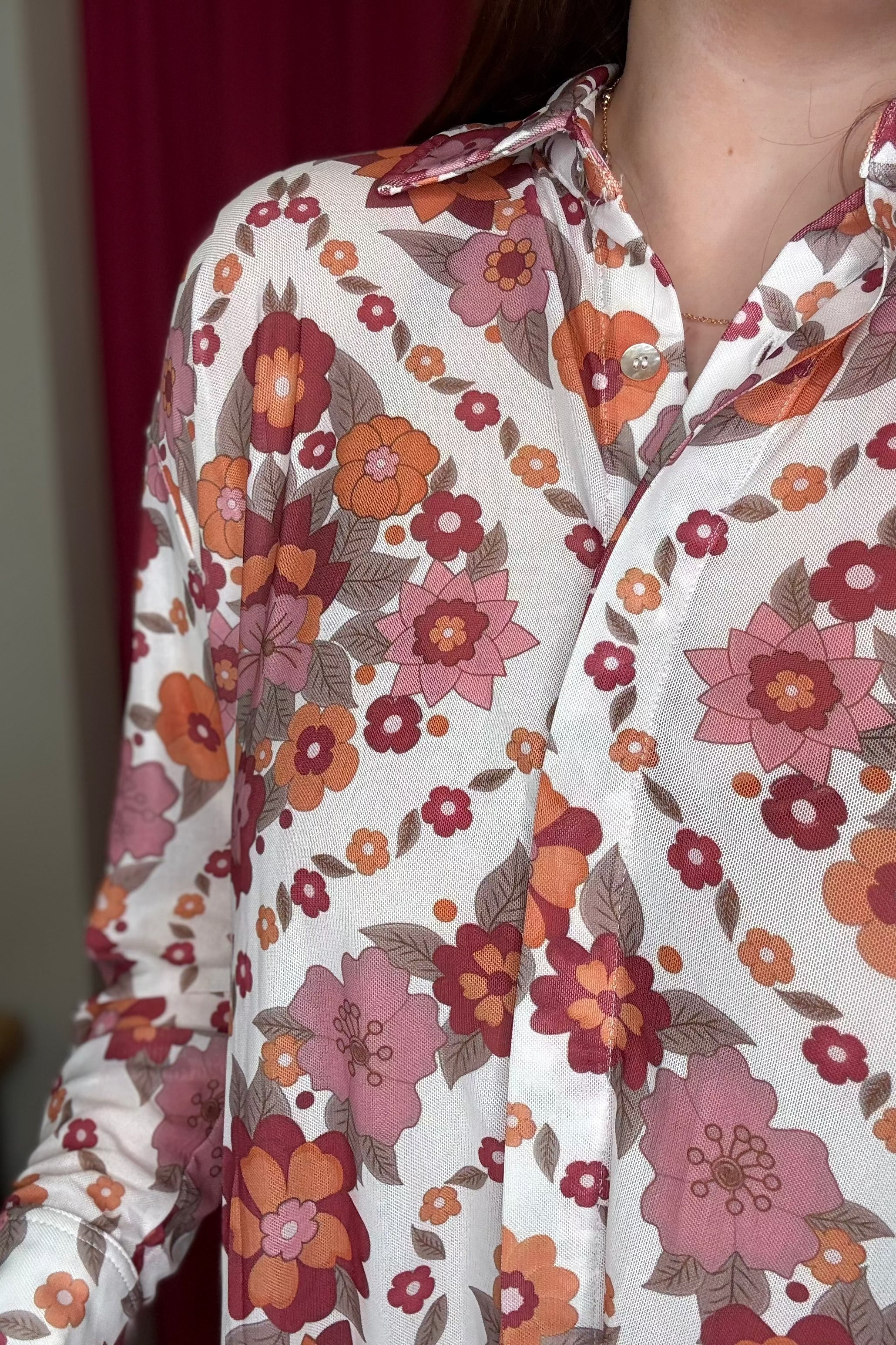 Button Down Printed Mesh Top JR TOP DRESSY TURQUOISE HAVEN