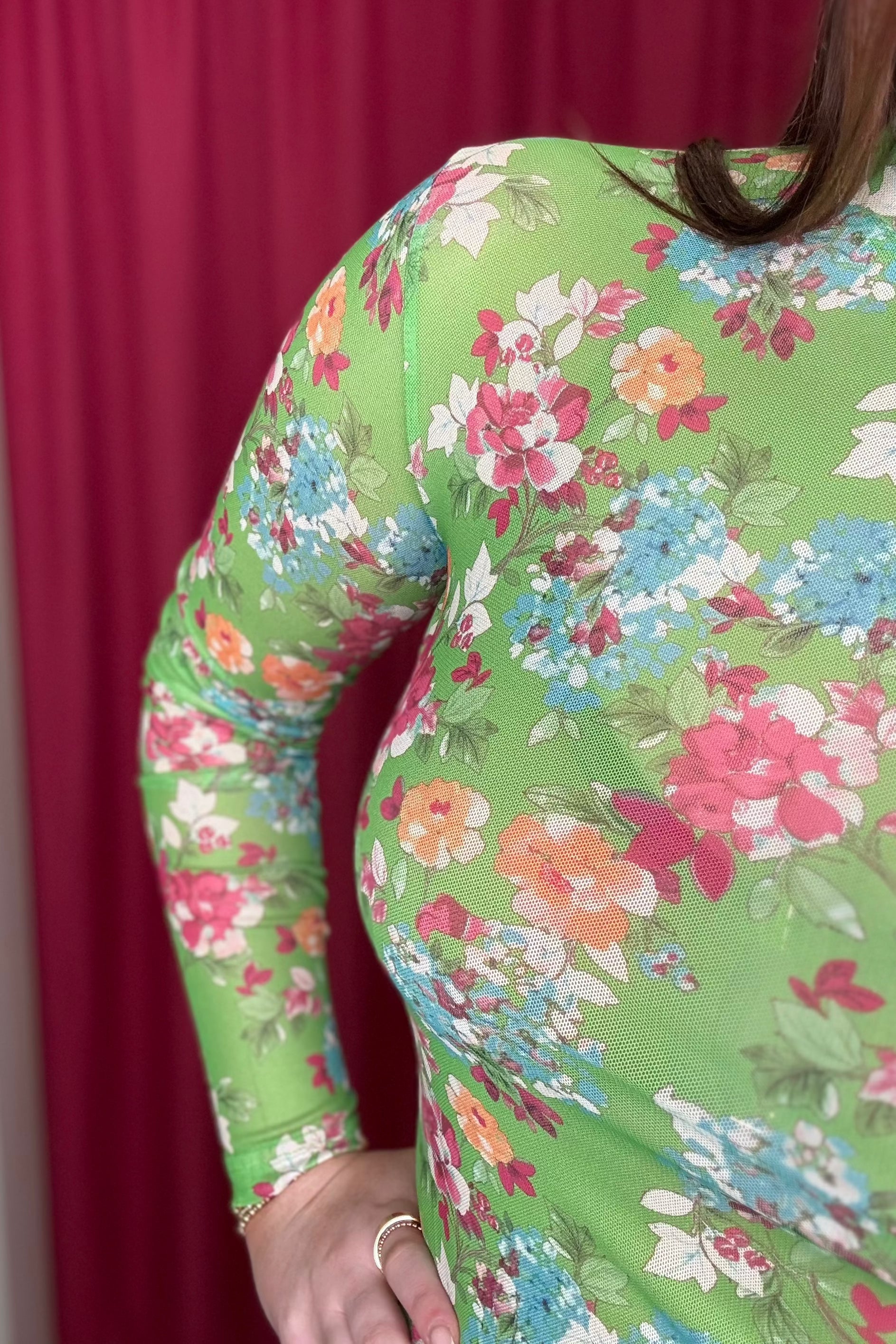 Green Floral Mesh Top MISSY BASIC KNIT TURQUOISE HAVEN