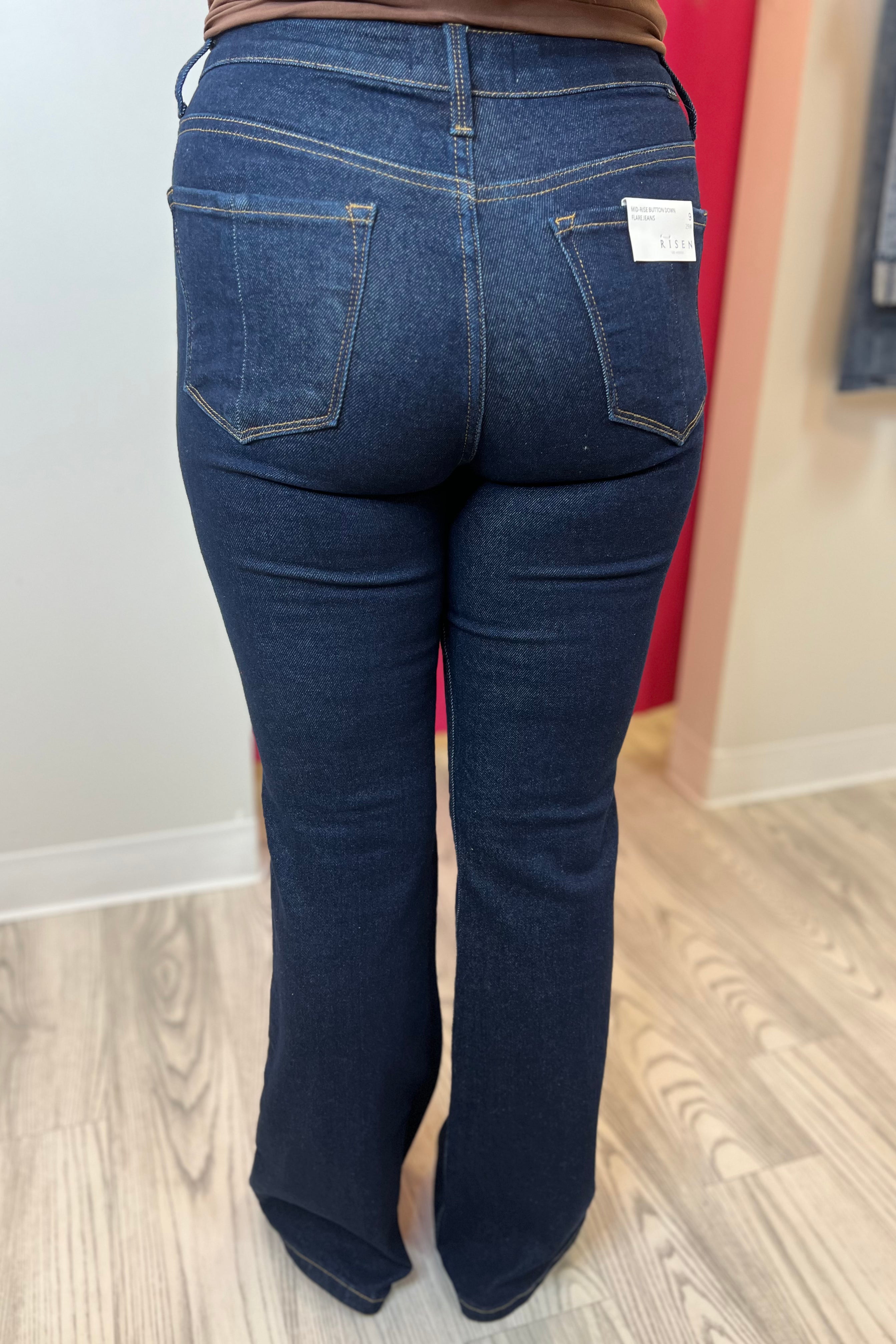 Mid Rise Flare Button Down Jeans JEANS RISEN