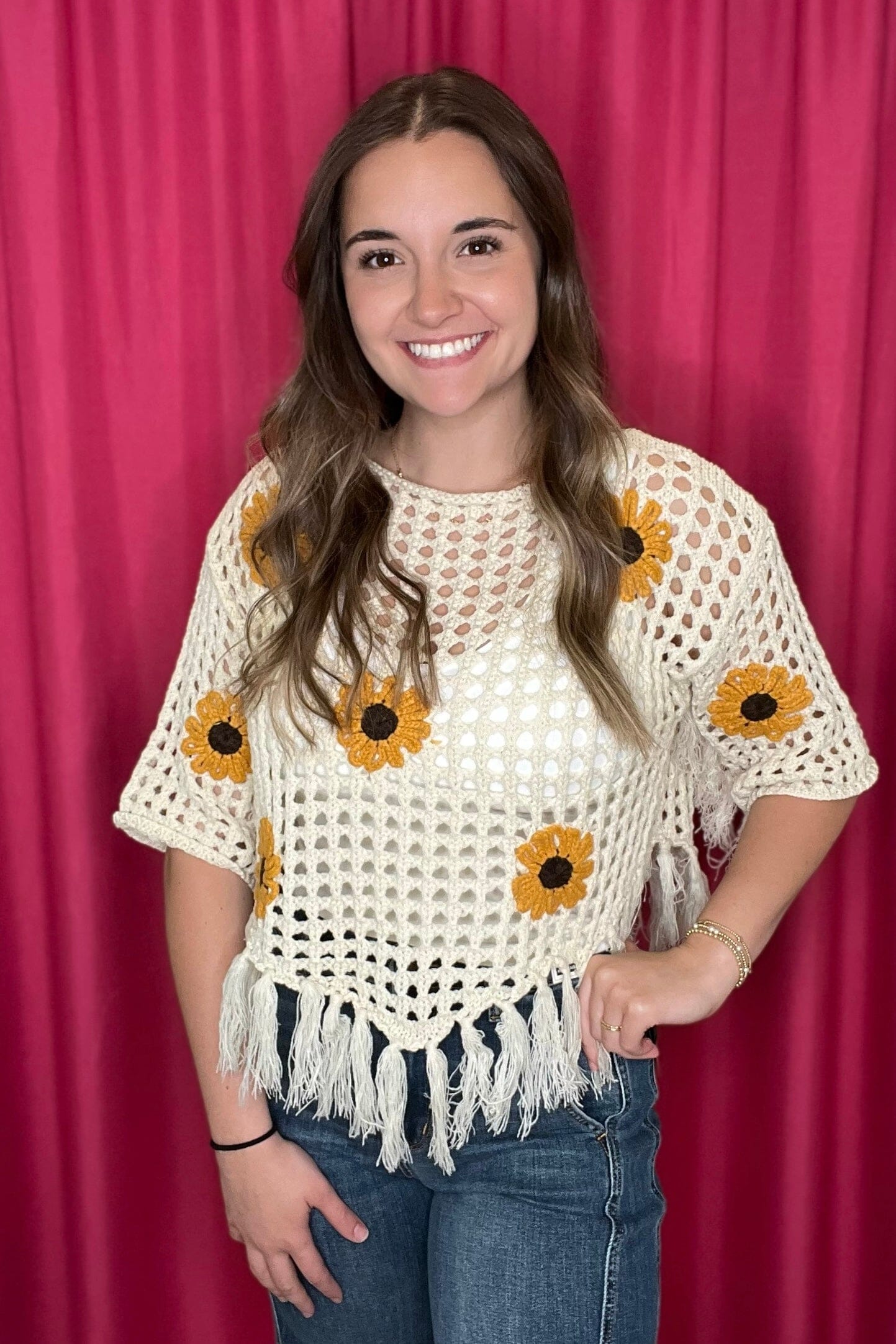 Crochet Sweater with Sunflower Detail JRTOP CASUAL TOP MELLOWWORLD