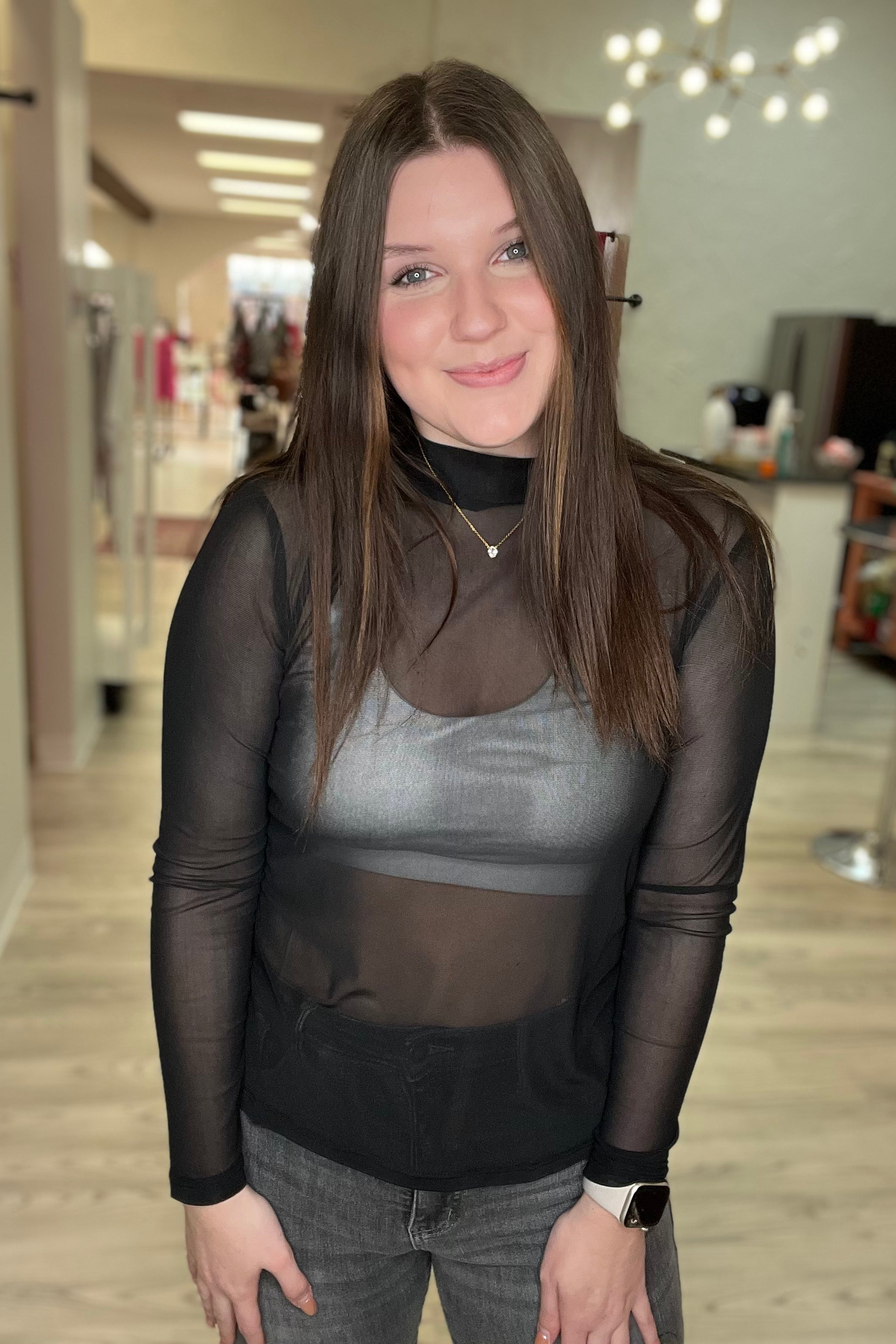 Night Sky Black Mesh Top MISSY BASIC KNIT K Lane&